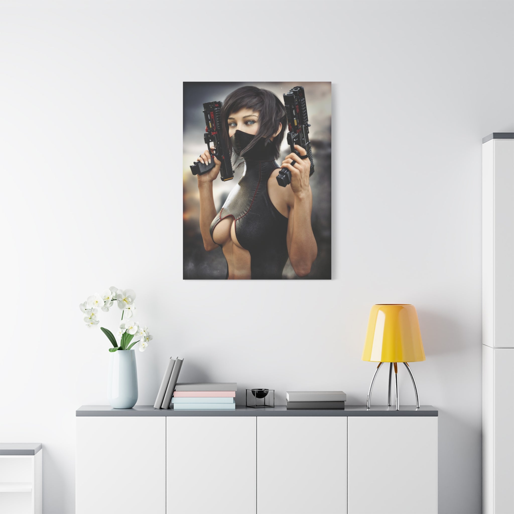 Futuristic Assassin Matte Canvas Wall Art - No Ai- Human created illustration art
