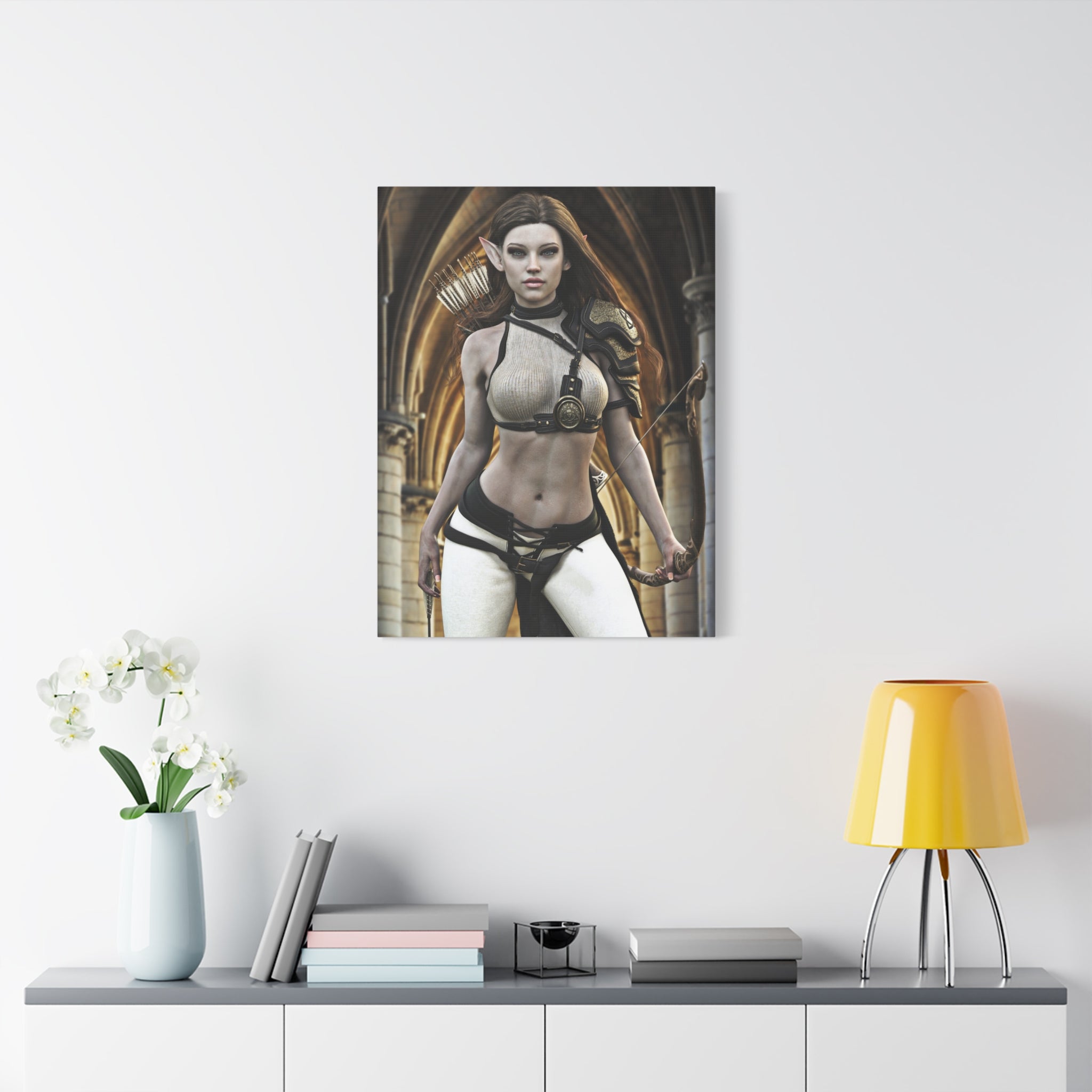 Fantasy Elven Archer Canvas Print – Warrior Elf Wall Art- No AI- Human created illustraion art