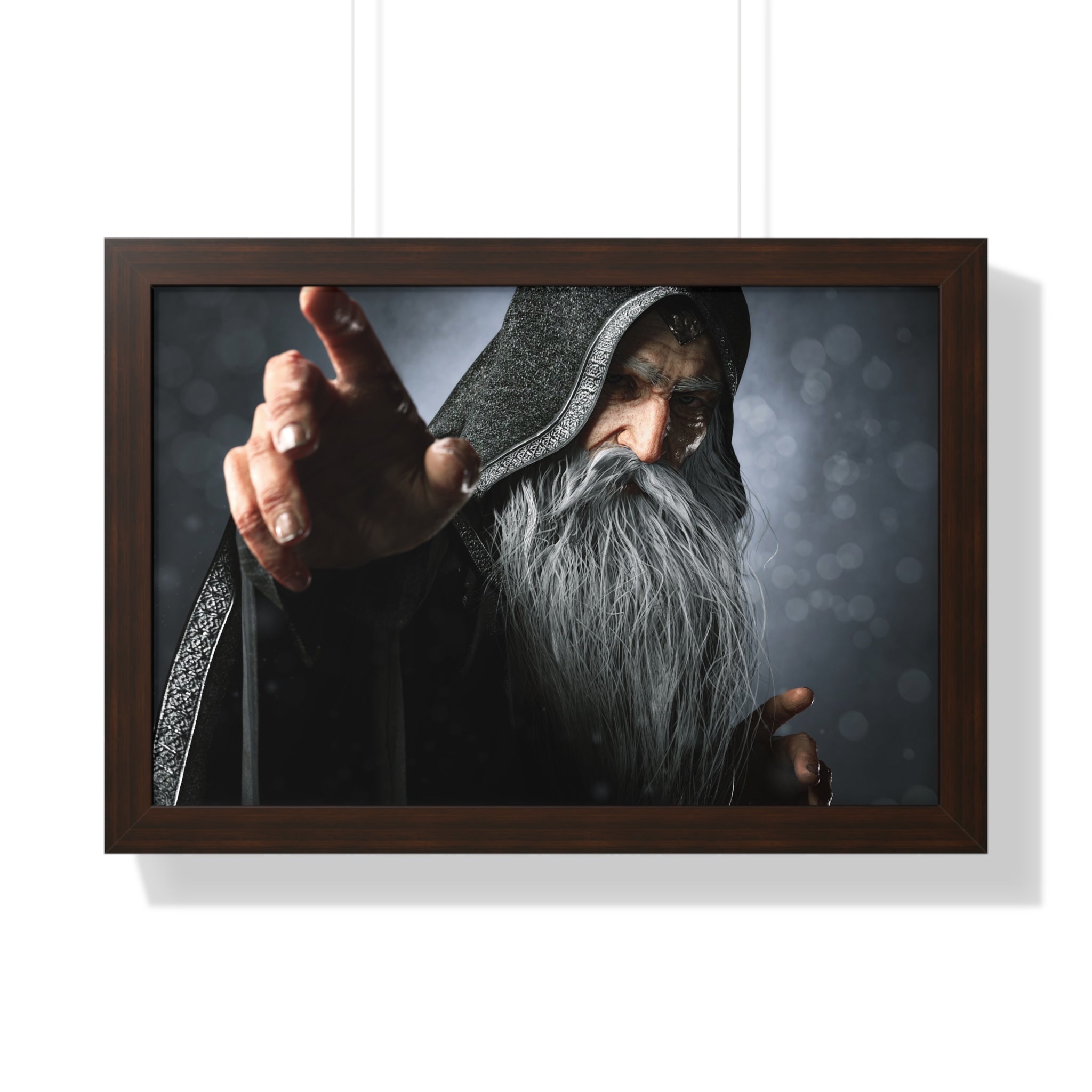 Framed Poster — Mystical Hooded Wizard Art Print - No AI - Human created illustration art