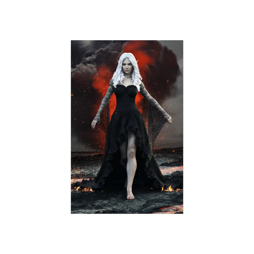 Dark Sorceress Fine Art Poster — Gothic Woman in Black Dress Wall Art - No AI - Human created illustration art