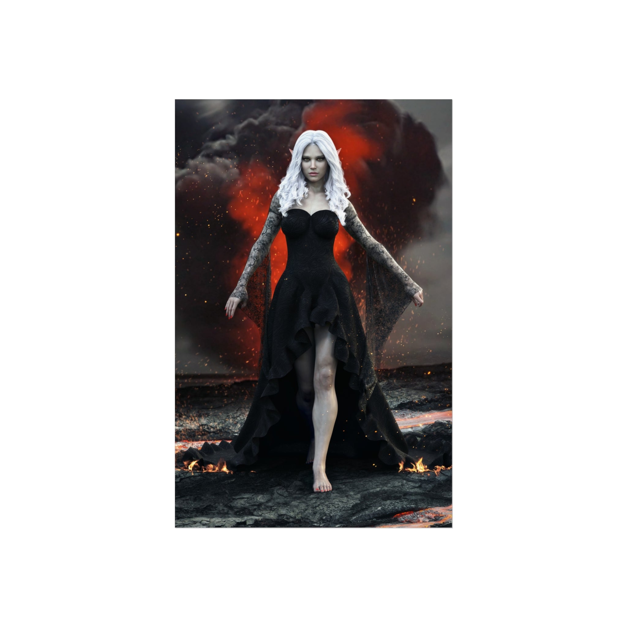 Dark Sorceress Fine Art Poster — Gothic Woman in Black Dress Wall Art - No AI - Human created illustration art
