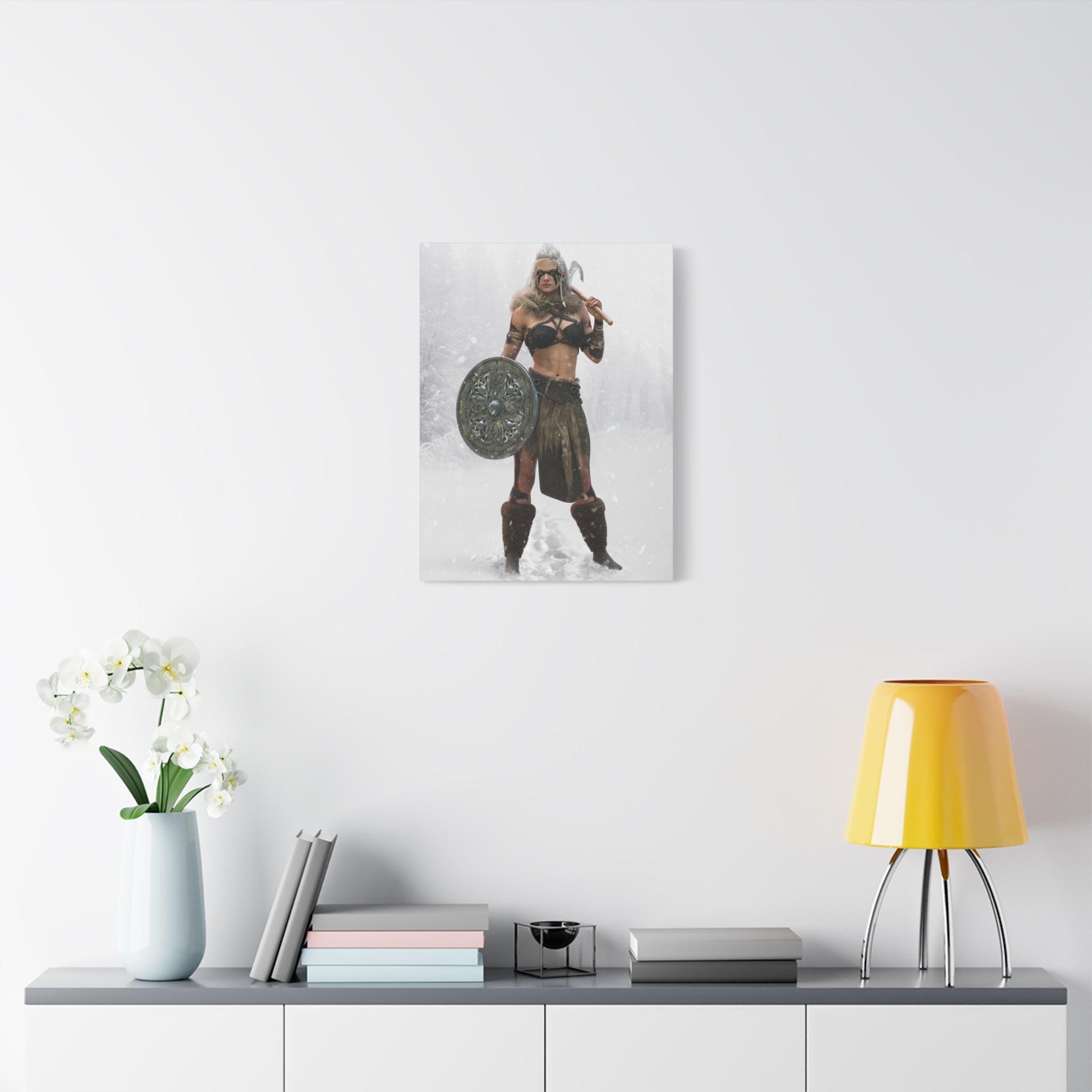 Viking Shieldmaiden Canvas Art – Warrior Woman Matte Stretched Print- No AI - Human created illustration art