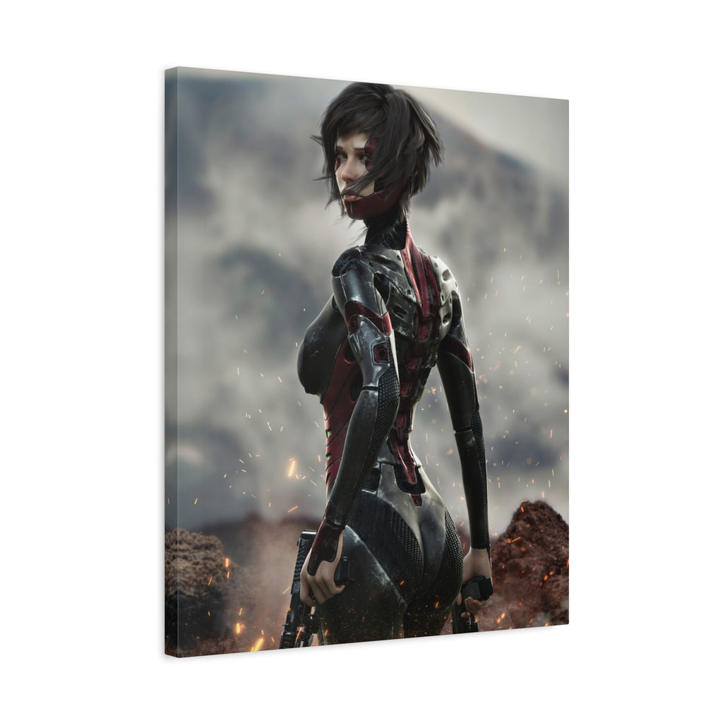 Sci‑Fi Warrior Matte Canvas Print — Futuristic Female Soldier Wall Art- No AI - Human created illustration art