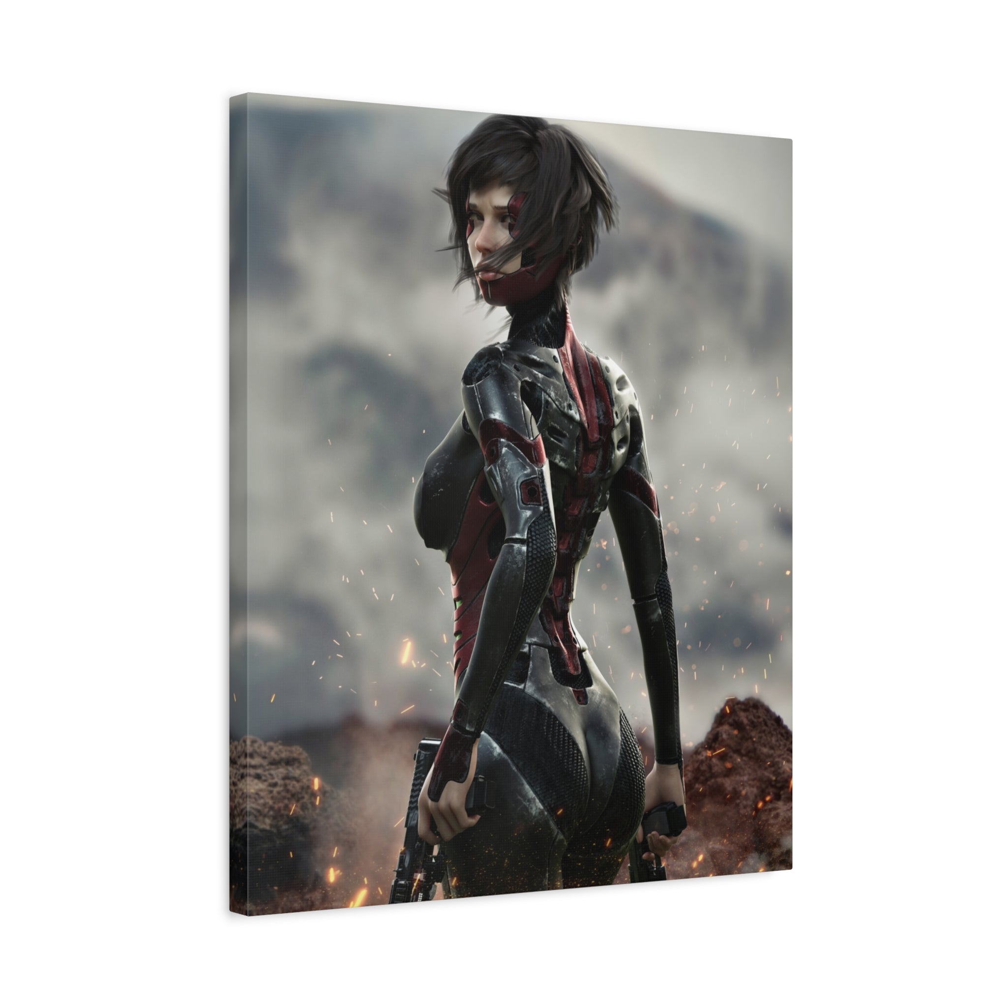 Sci‑Fi Warrior Matte Canvas Print — Futuristic Female Soldier Wall Art- No AI - Human created illustration art