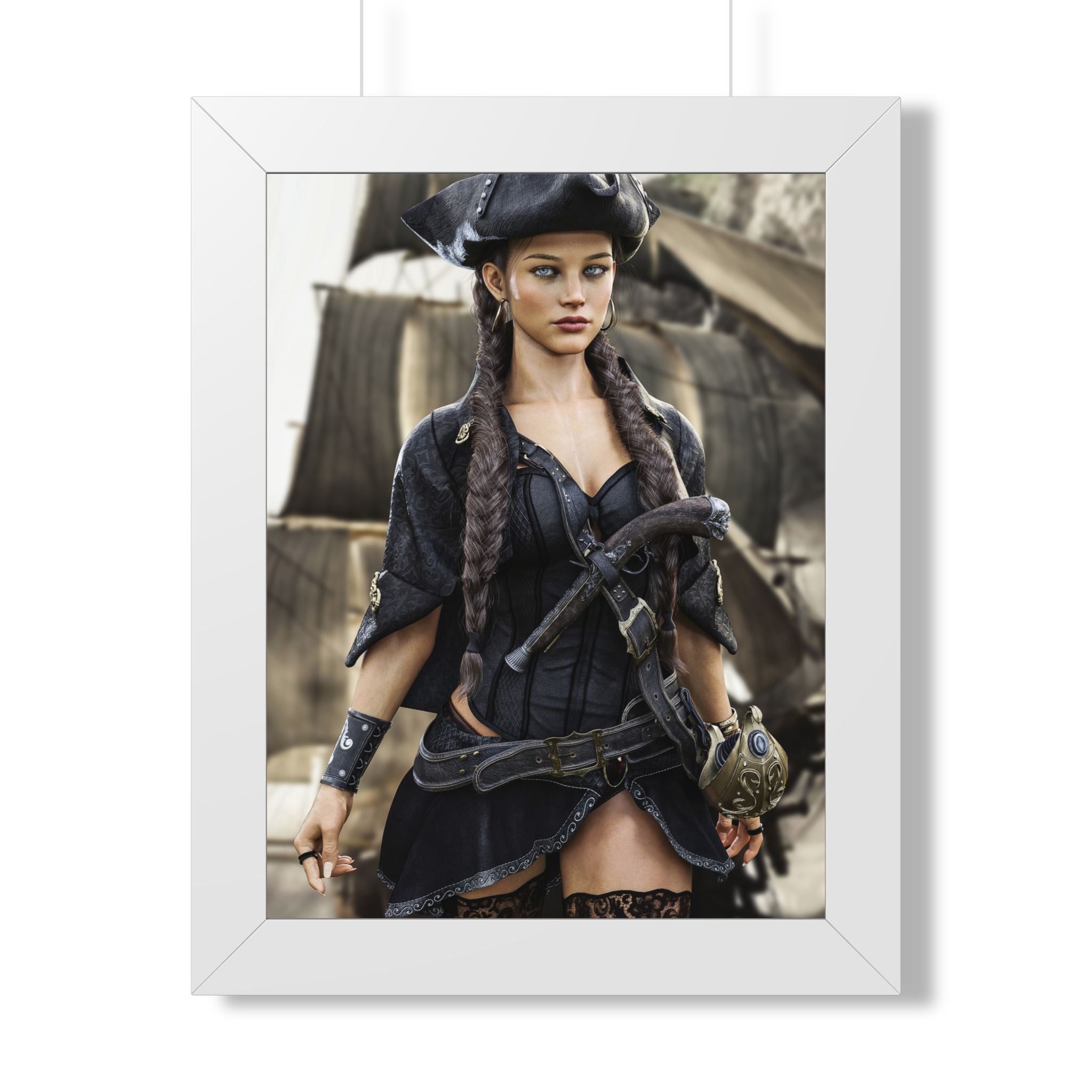 Póster Enmarcado Retrato Capitán Pirata — Arte de Pared Pirata Sexy - Sin IA - Arte ilustrativo creado por humanos