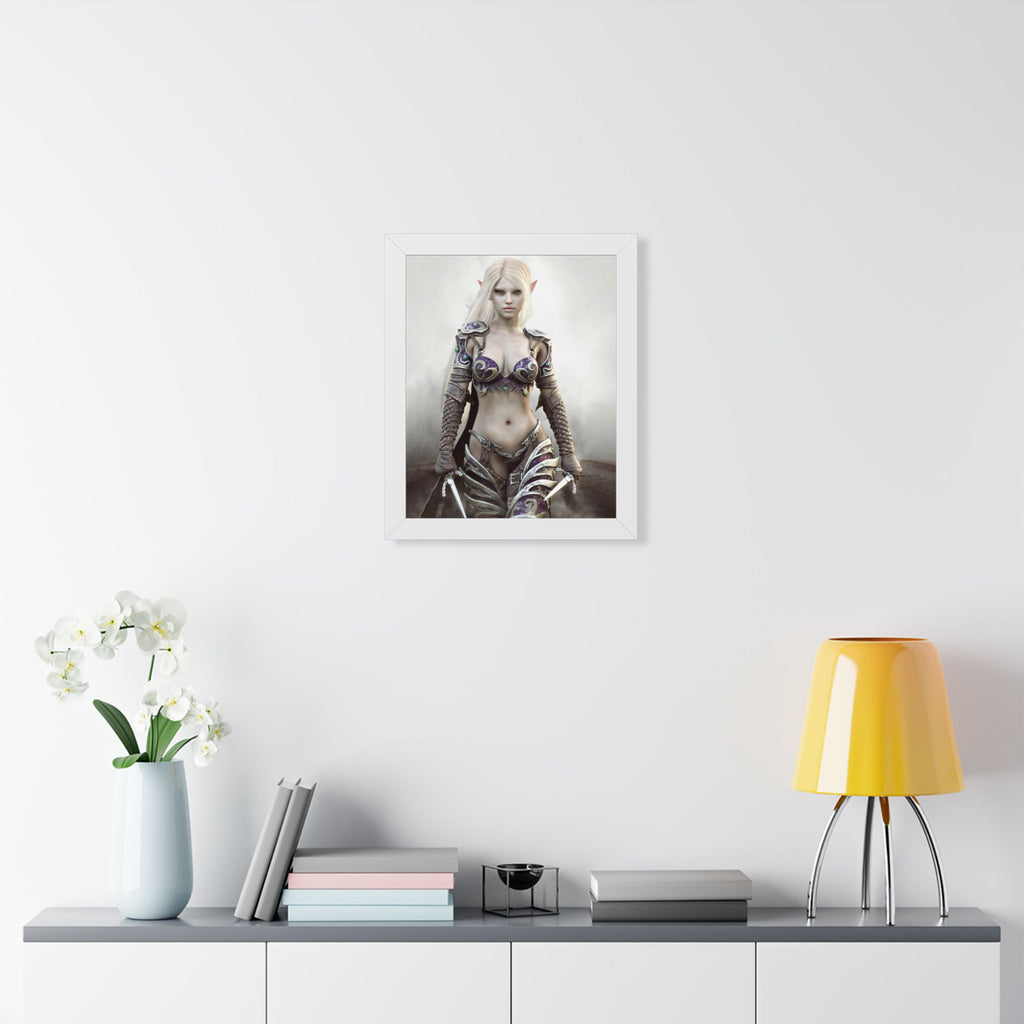 Framed Poster — Fantasy Dark Elf Elven Warrior Art Print - No AI- Human created illustration art