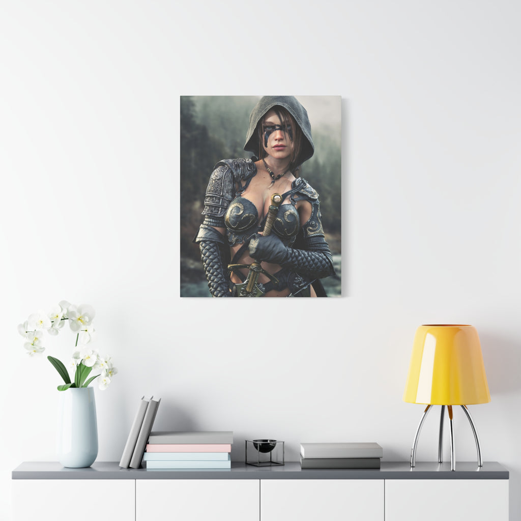Fantasy Warrior Ranger Woman Matte Canvas Wall Art — Stretched 1.25"- No Ai- Human Created illustration art