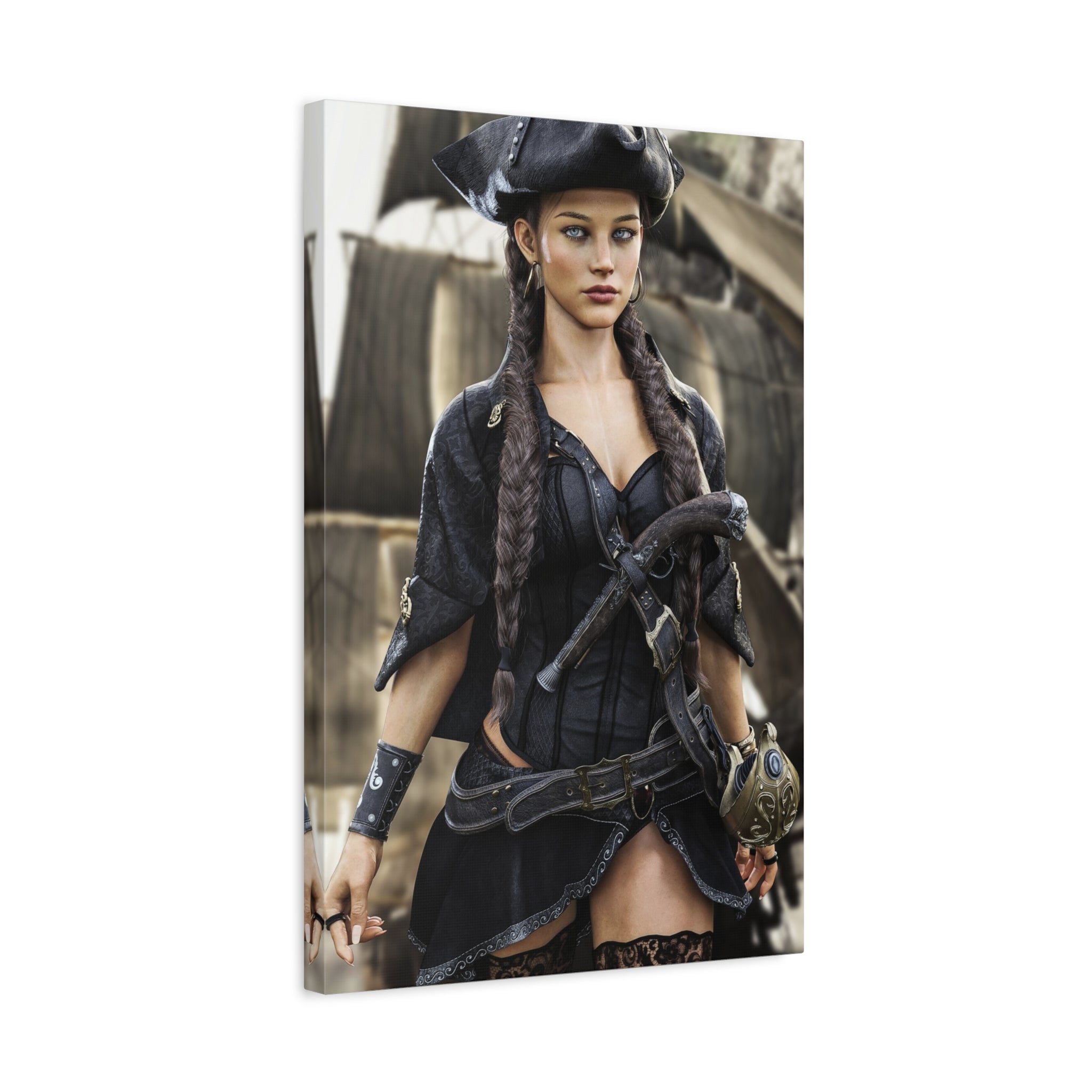 Pirate Captain Woman Matte Canvas Print — Stretched Wall Art - No AI - Human created illustration art