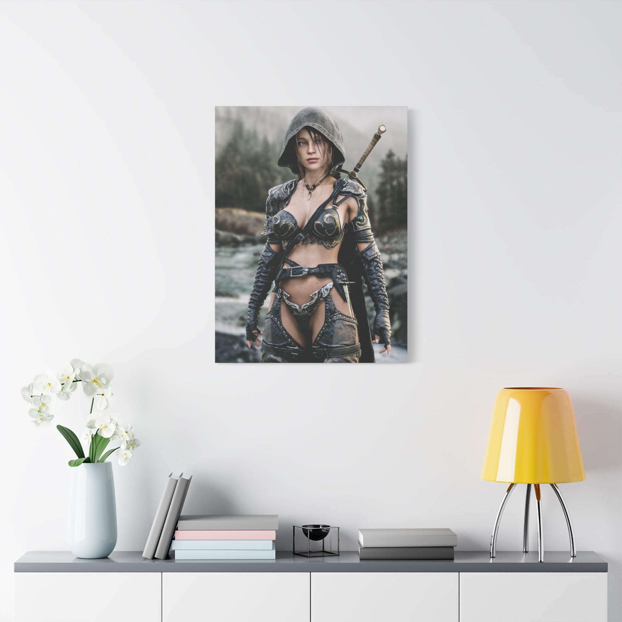 Female Warrior Ranger Fantasy Canvas Print - Matte Stretched Wall Art - No AI - Human created illustration art
