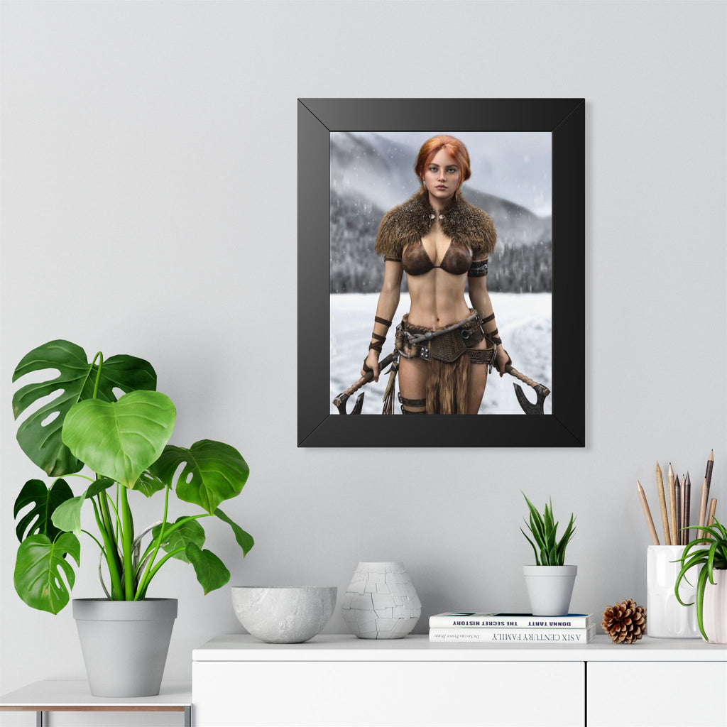 Viking Shieldmaiden Framed Poster — Redhead Warrior Art Print