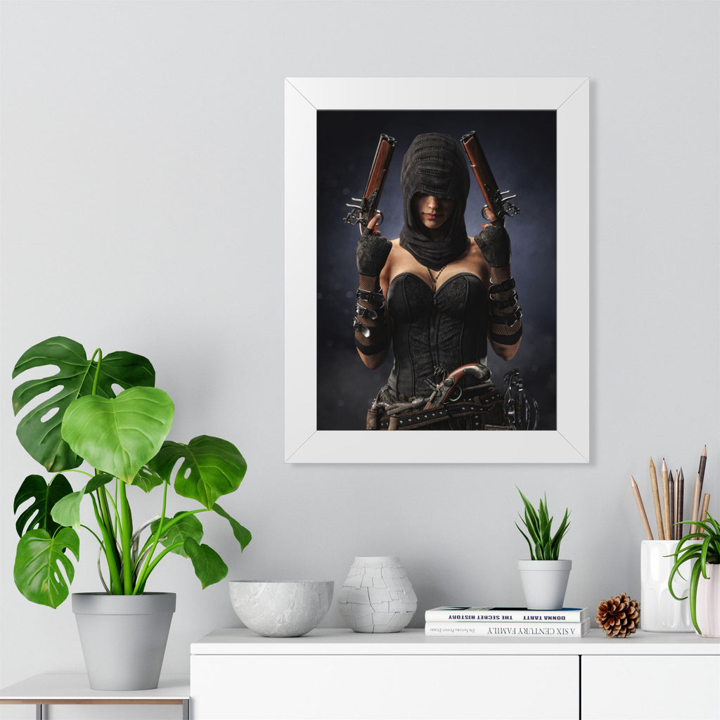 Framed Poster — Dark Rogue Pirate Assassin Art Print (Vertical) - No AI -Human created illustration art