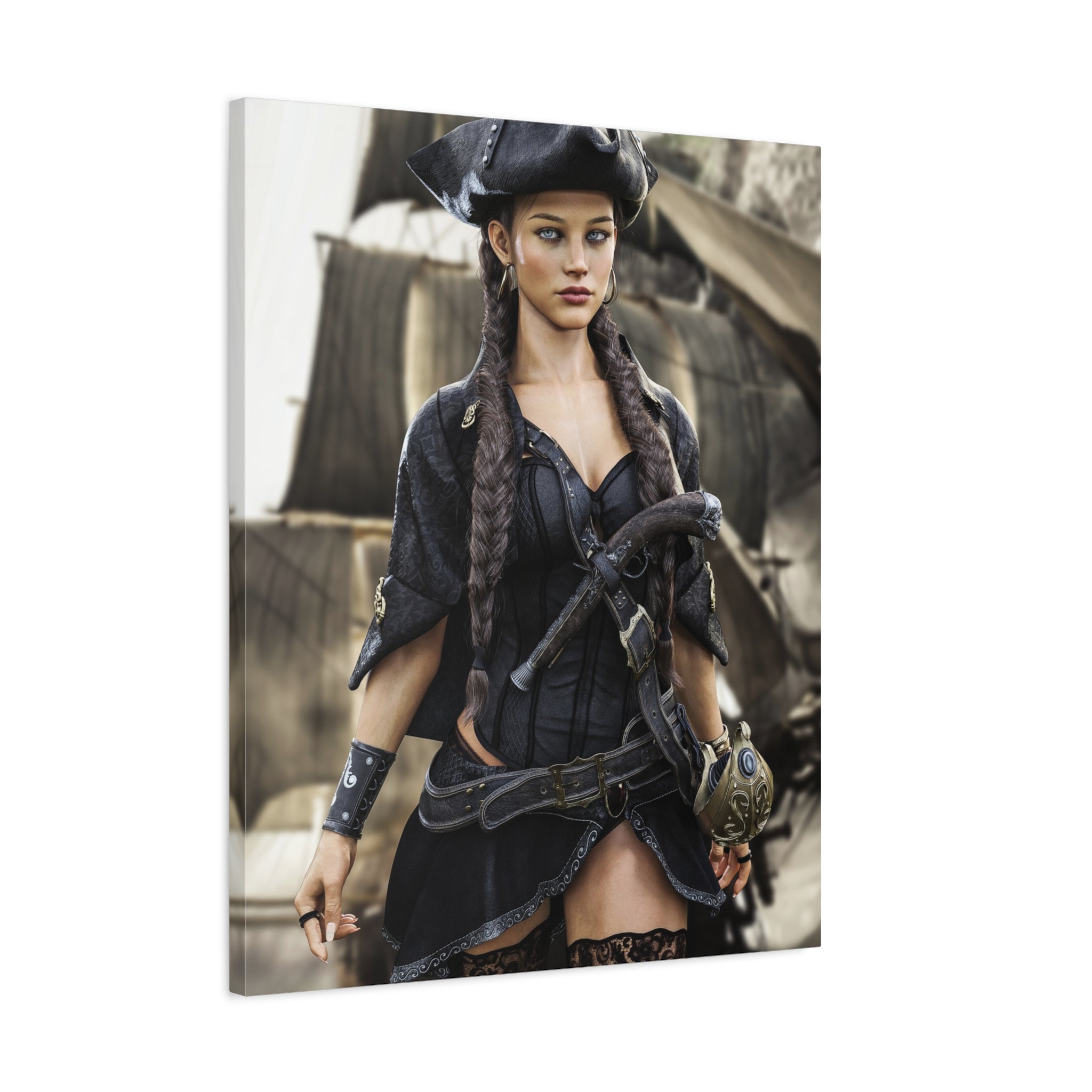 Pirate Captain Woman Matte Canvas Print — Stretched Wall Art - No AI - Human created illustration art