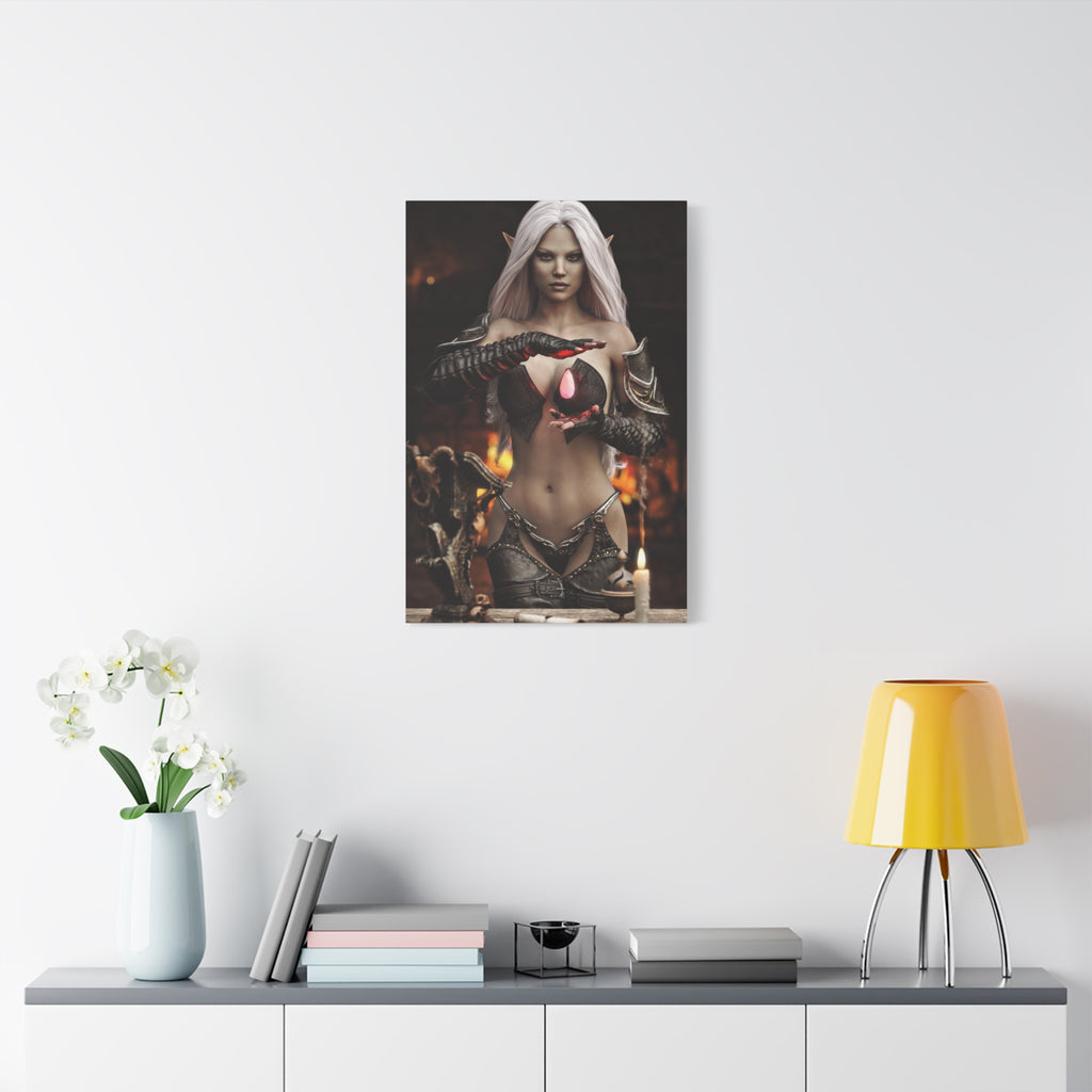 Dark Elf Sorceress Canvas Print — Fantasy Magic Wall Art- No AI- Human created illustration art