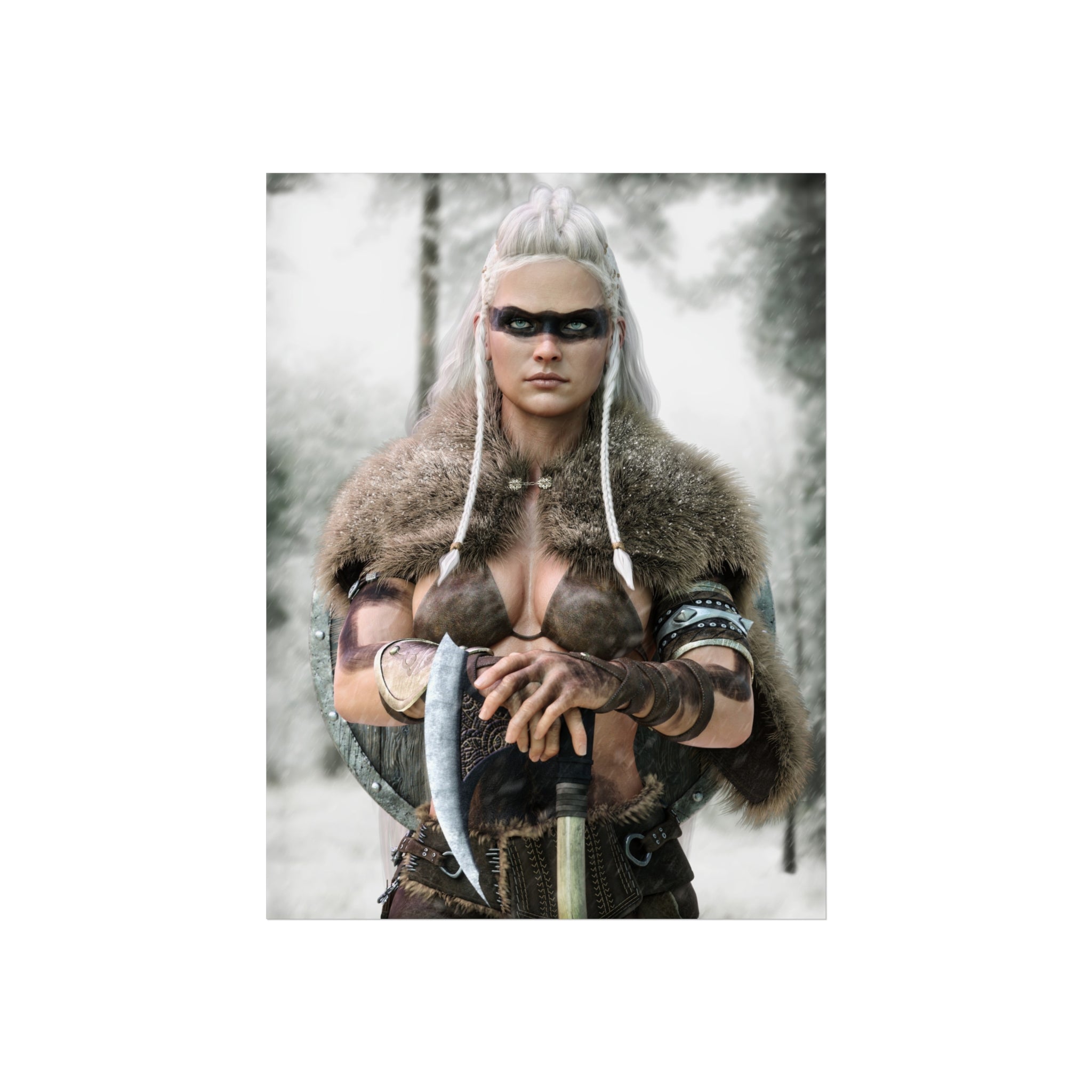 Póster de bellas artes 'Viking Shieldmaiden' — Arte mural de guerreras nórdicas - No AI - Ilustración creada por humanos