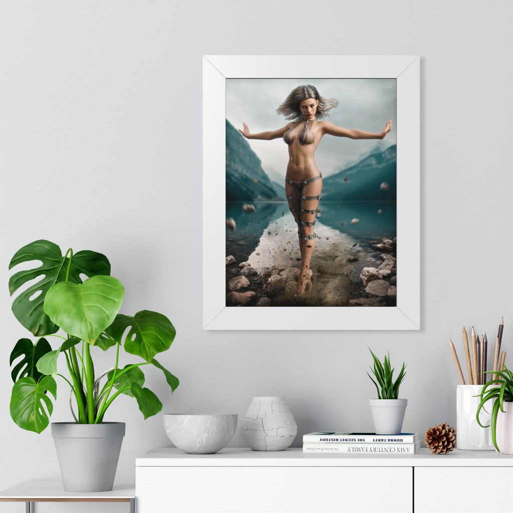Framed Poster — Ethereal Goddess Sorceress Lake Art Print -No AI- Human created illustration art