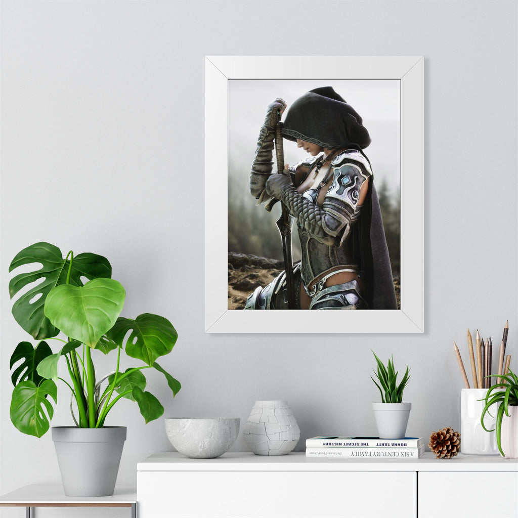 Framed Poster — Female Fantasy Warrior Artwork (Vertical) - No AI - Human created illustration art