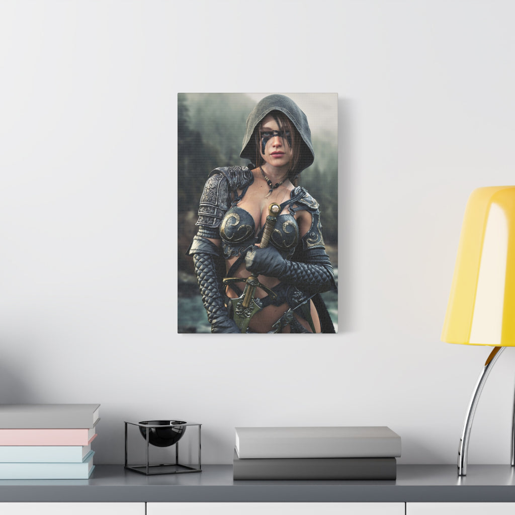 Fantasy Warrior Ranger Woman Matte Canvas Wall Art — Stretched 1.25"- No Ai- Human Created illustration art