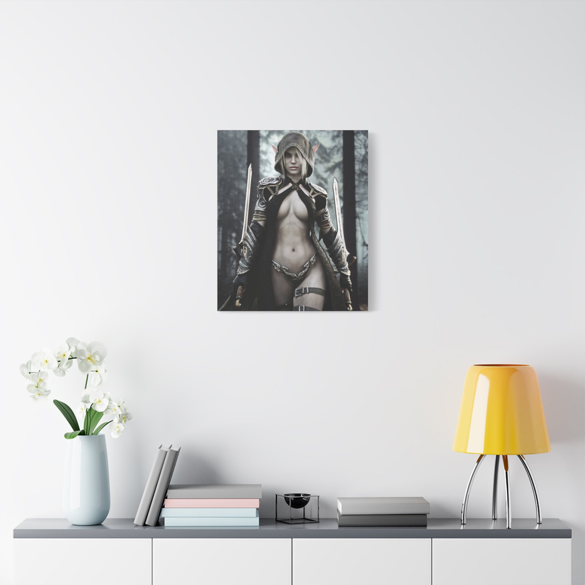 Fantasy Elf Warrior Canvas Print — Matte Stretched Wall Art- No AI - Human created illustration art