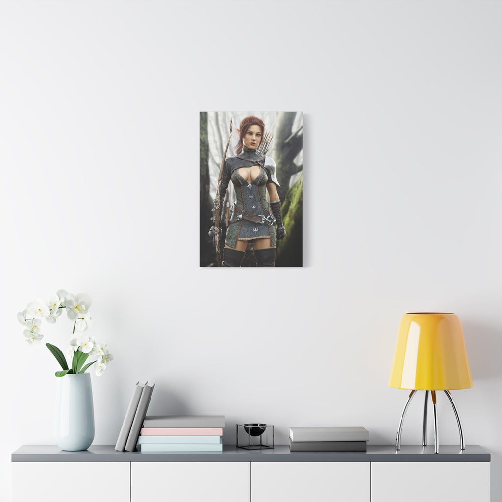 Fantasy Wood Elf Archer Warrior Canvas Print — Matte Stretched Wall Art - No Ai - human created illustration art