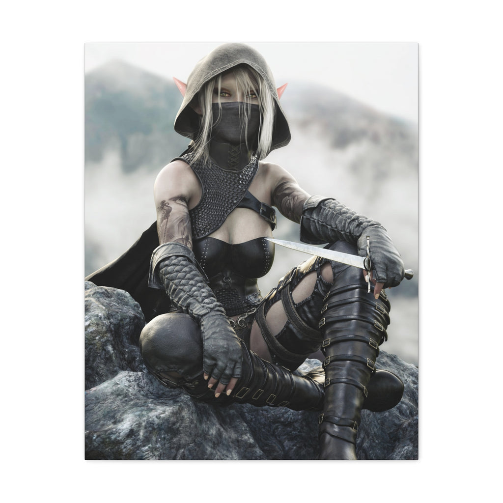 Rogue Elf Warrior Matte Canvas Print — Fantasy Assassin Wall Art- No AI - Human created illustration art