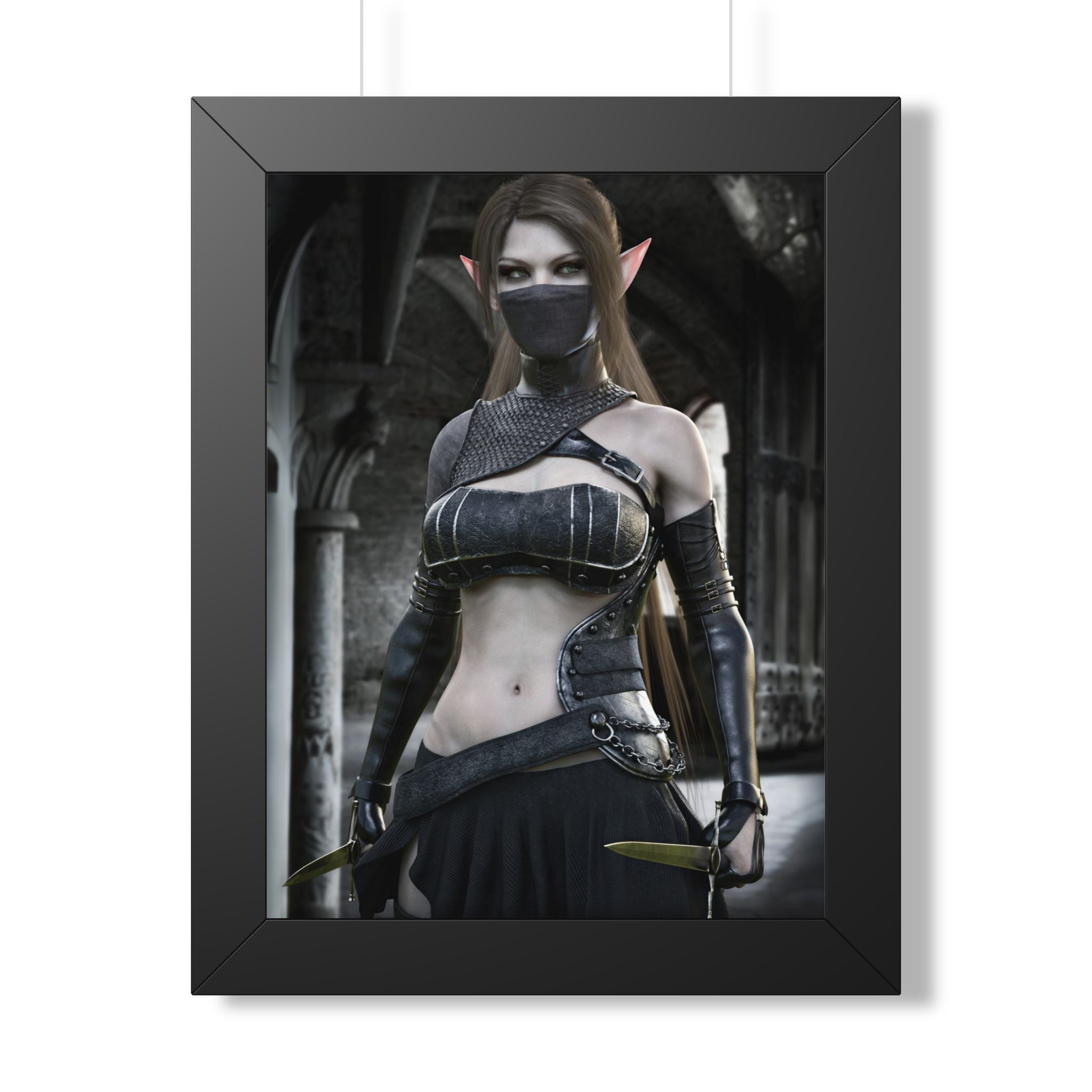 Framed Poster — Dark Fantasy Elf Assassin Wall Art (Vertical)