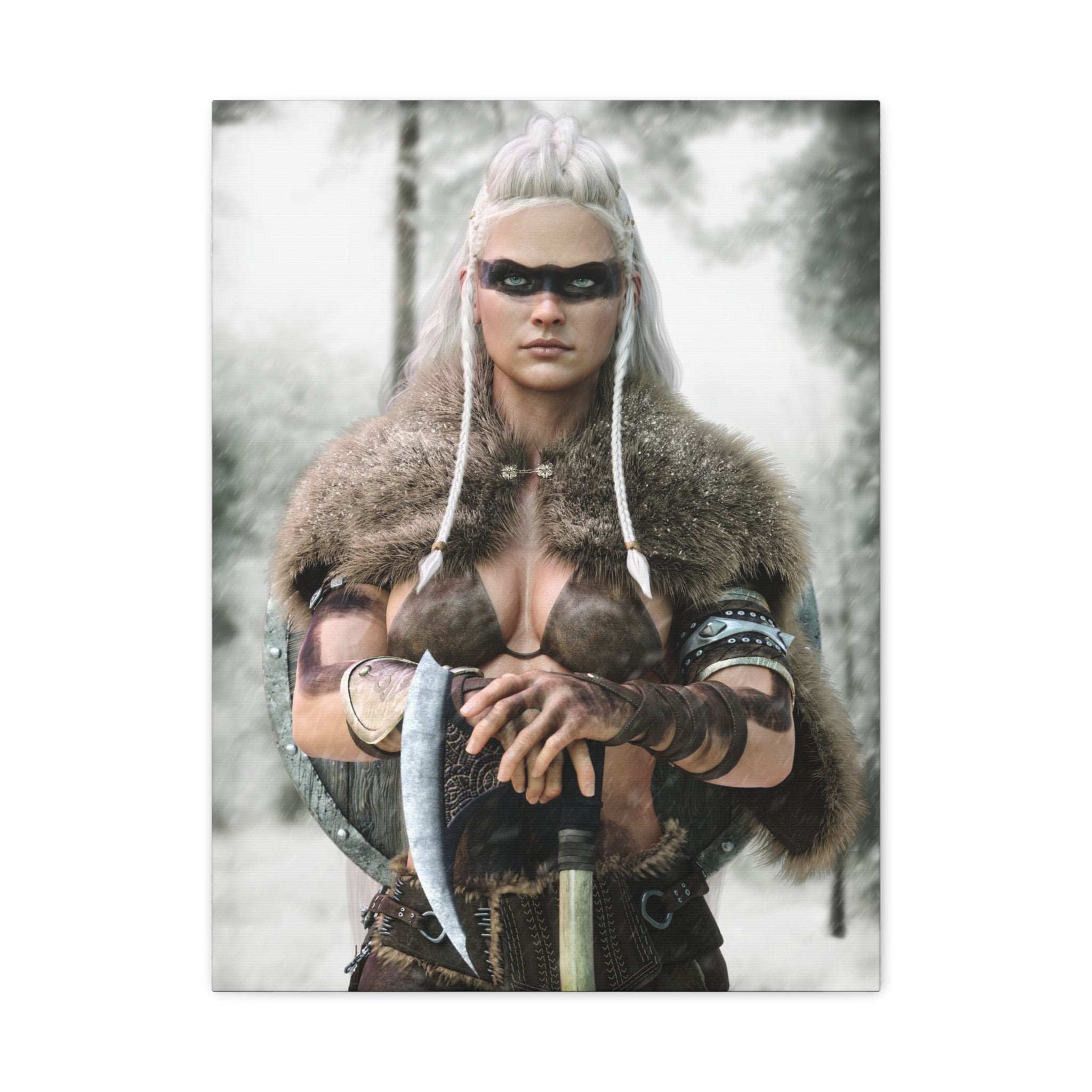 Lienzo Impresión Viking Shieldmaiden — Arte de Pared Estirado Mate - No IA - Ilustración de arte creada por humanos