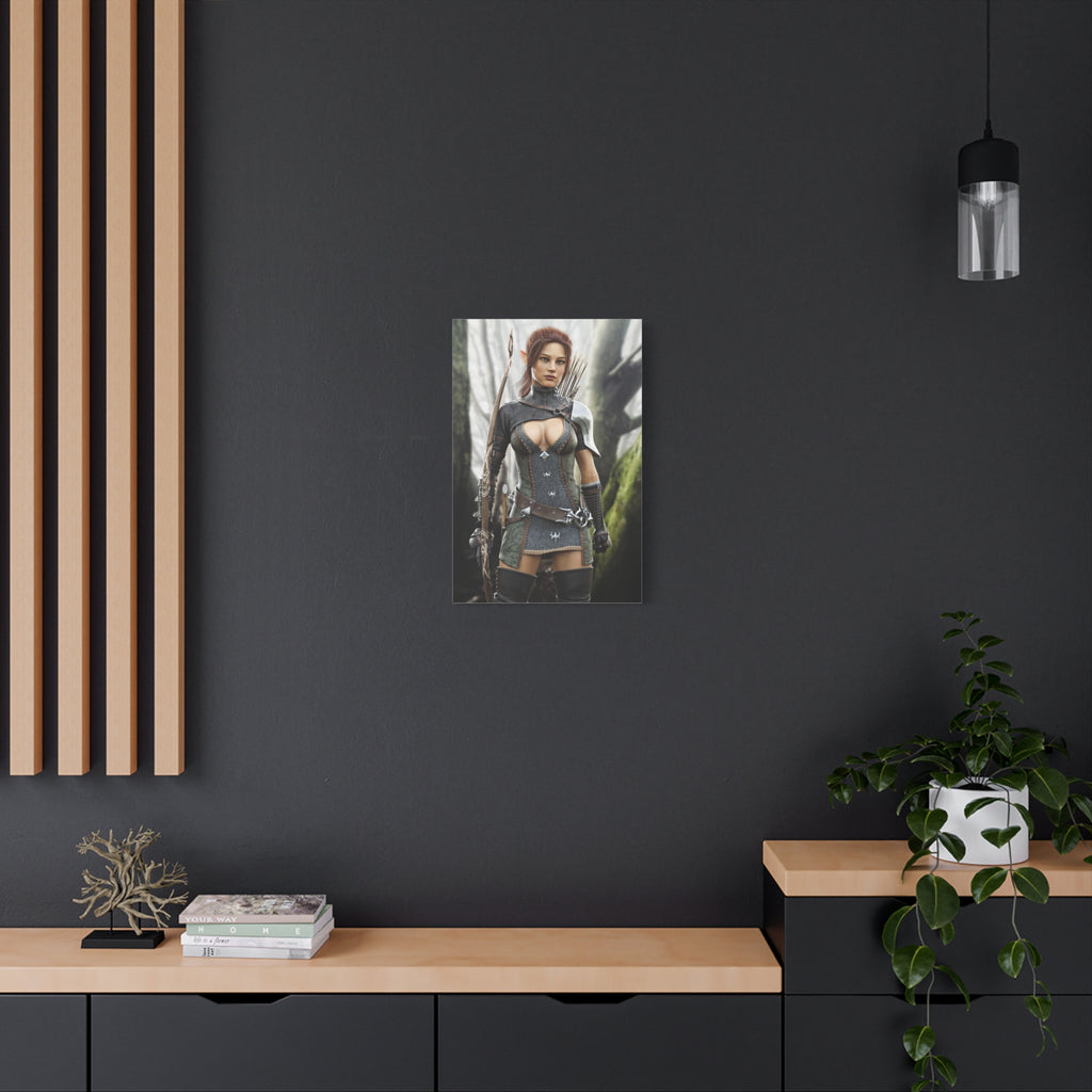 Fantasy Wood Elf Archer Warrior Canvas Print — Matte Stretched Wall Art - No Ai - human created illustration art