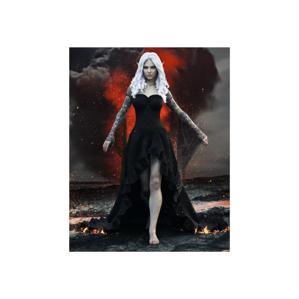 Dark Sorceress Fine Art Poster — Gothic Woman in Black Dress Wall Art - No AI - Human created illustration art