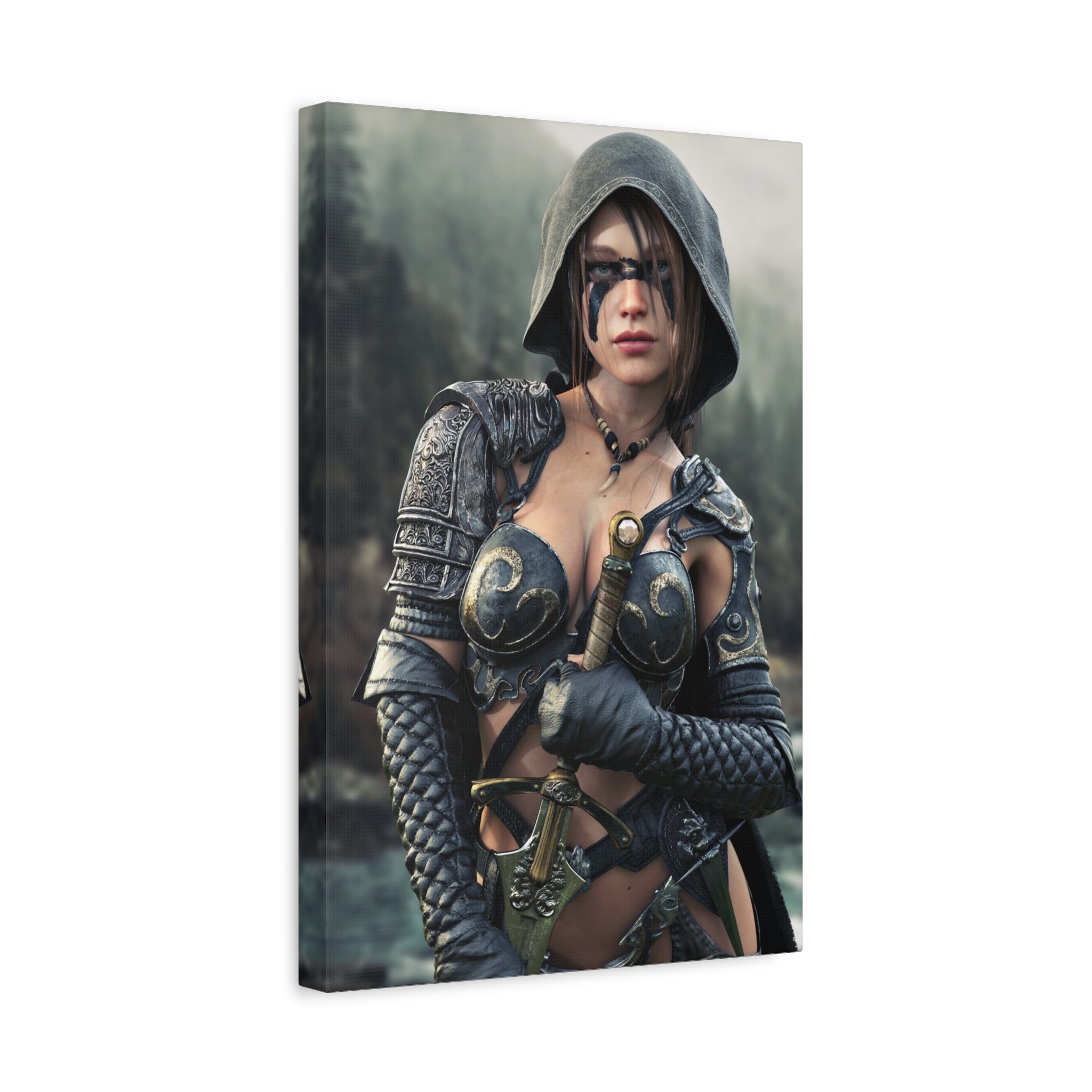 Fantasy Warrior Ranger Woman Matte Canvas Wall Art — Stretched 1.25"- No Ai- Human Created illustration art