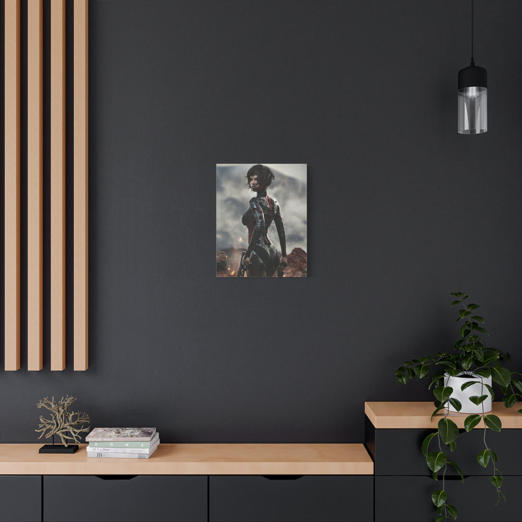 Sci‑Fi Warrior Matte Canvas Print — Futuristic Female Soldier Wall Art- No AI - Human created illustration art