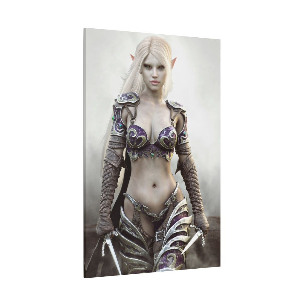 Dark Elf Warrior Fantasy Canvas Print — Matte Stretched Wall Art - No AI- Human created illustration art