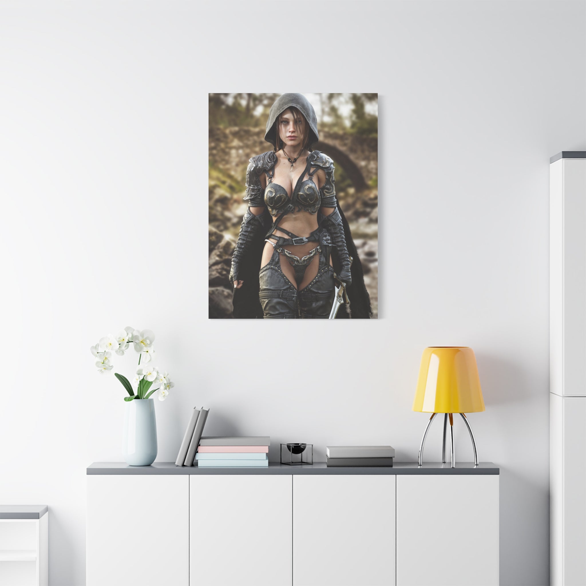 Fantasy Warrior Woman Matte Canvas Print - No AI- Human created illustration art