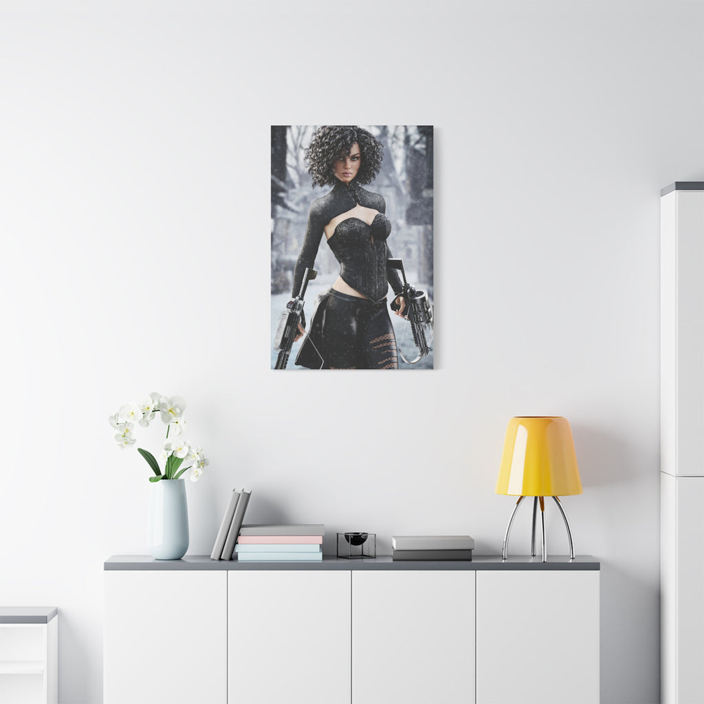 Matte Stretched Canvas - Dark Female huntress Warrior Art - No AI - Human generated illustration art