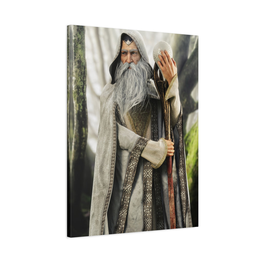 Wizard Portrait Matte Canvas Wall Art - Fantasy Sorcerer Stretched Canvas- No AI - Human created illustration art