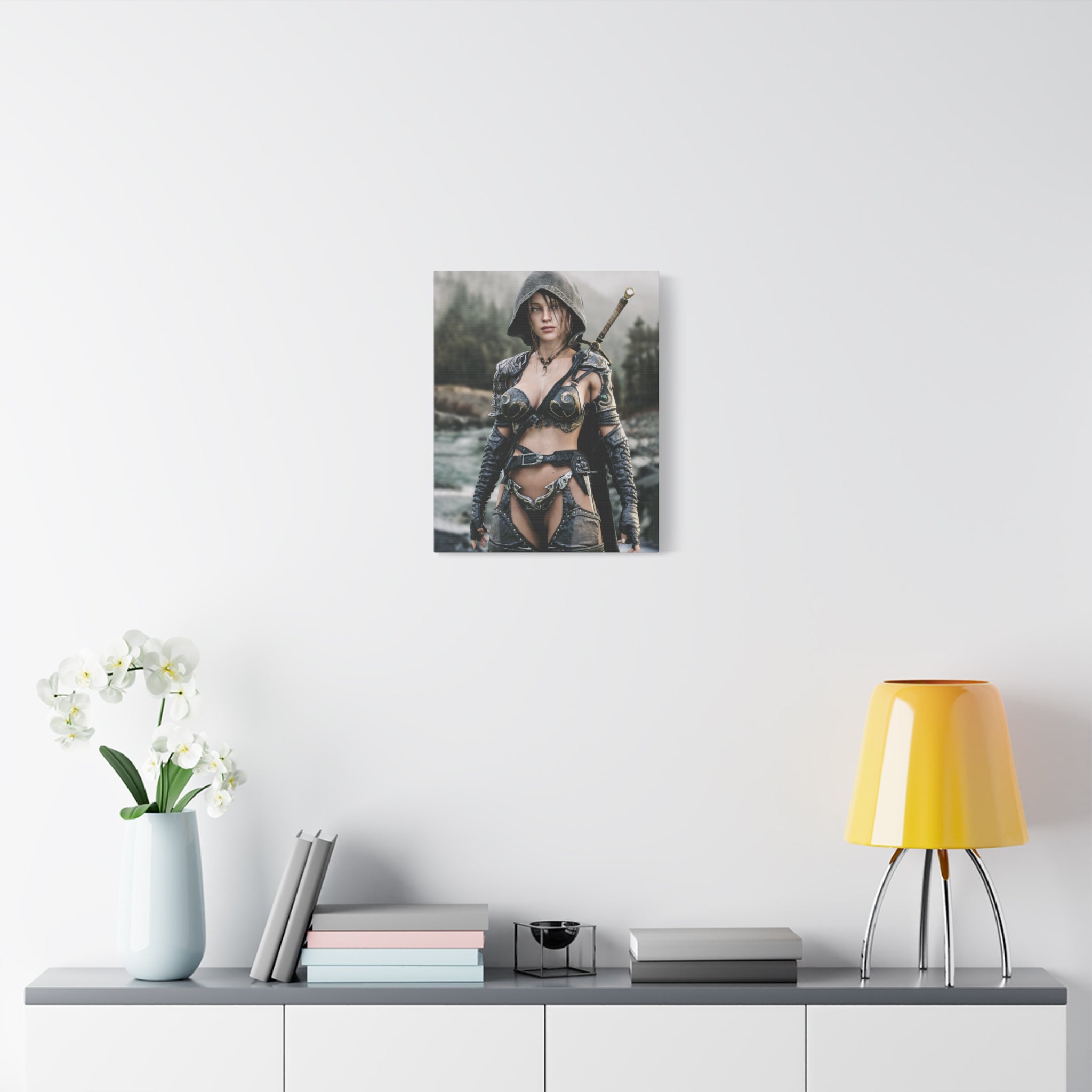 Female Warrior Ranger Fantasy Canvas Print - Matte Stretched Wall Art - No AI - Human created illustration art