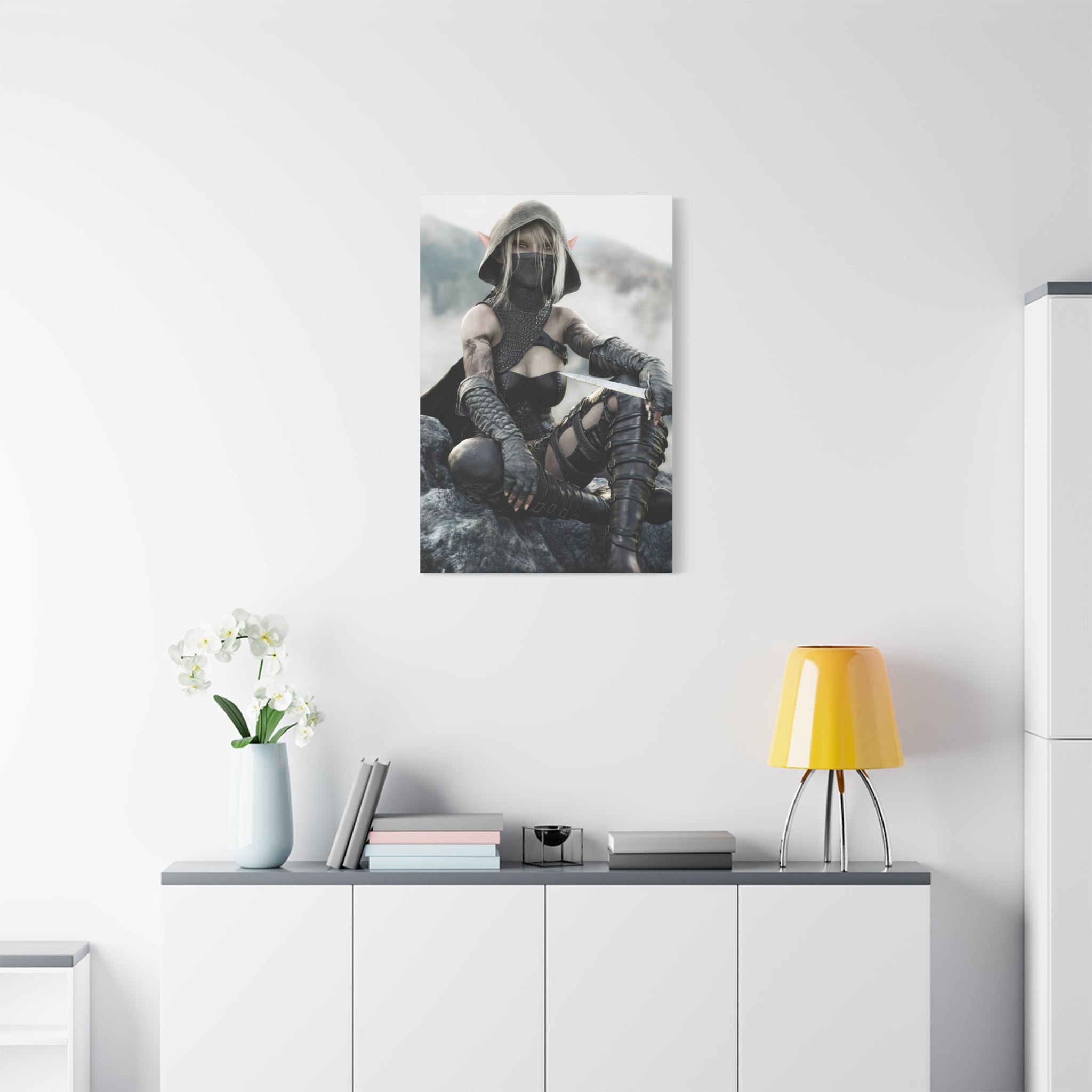 Rogue Elf Warrior Matte Canvas Print — Fantasy Assassin Wall Art- No AI - Human created illustration art