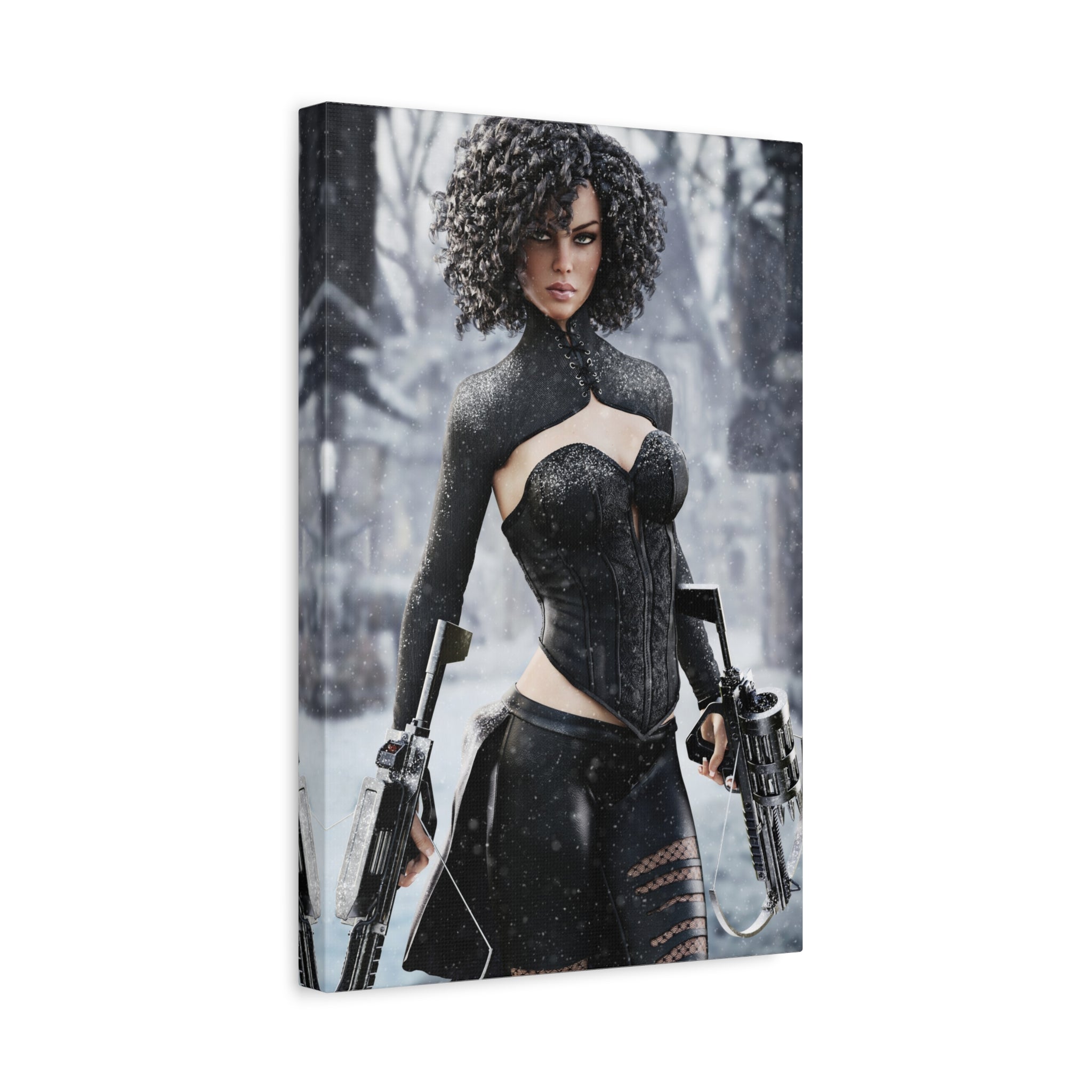 Matte Stretched Canvas - Dark Female huntress Warrior Art - No AI - Human generated illustration art