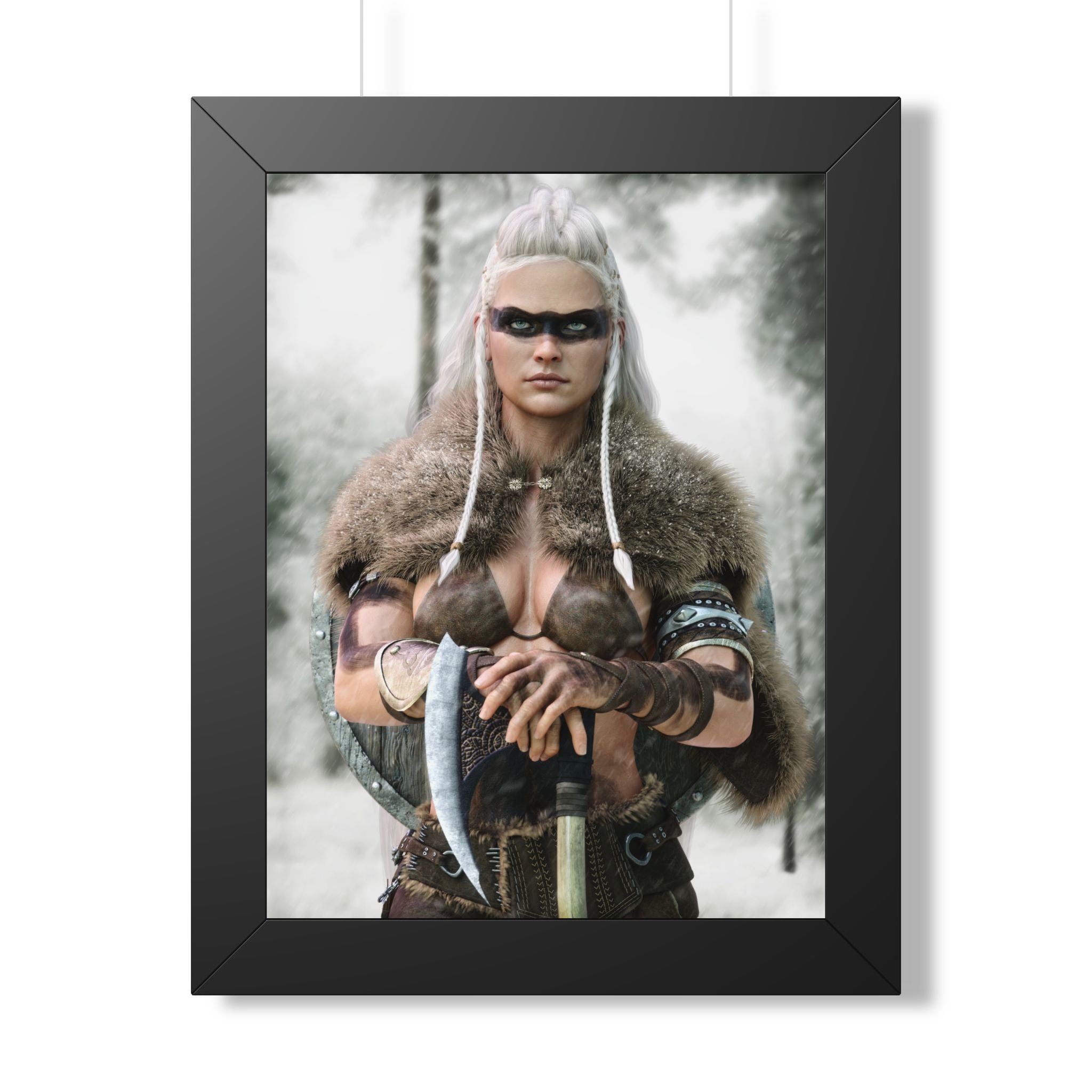 Póster enmarcado "Viking Shieldmaiden" — Arte mural de guerrera nórdica - Sin IA - Ilustración creada por humanos