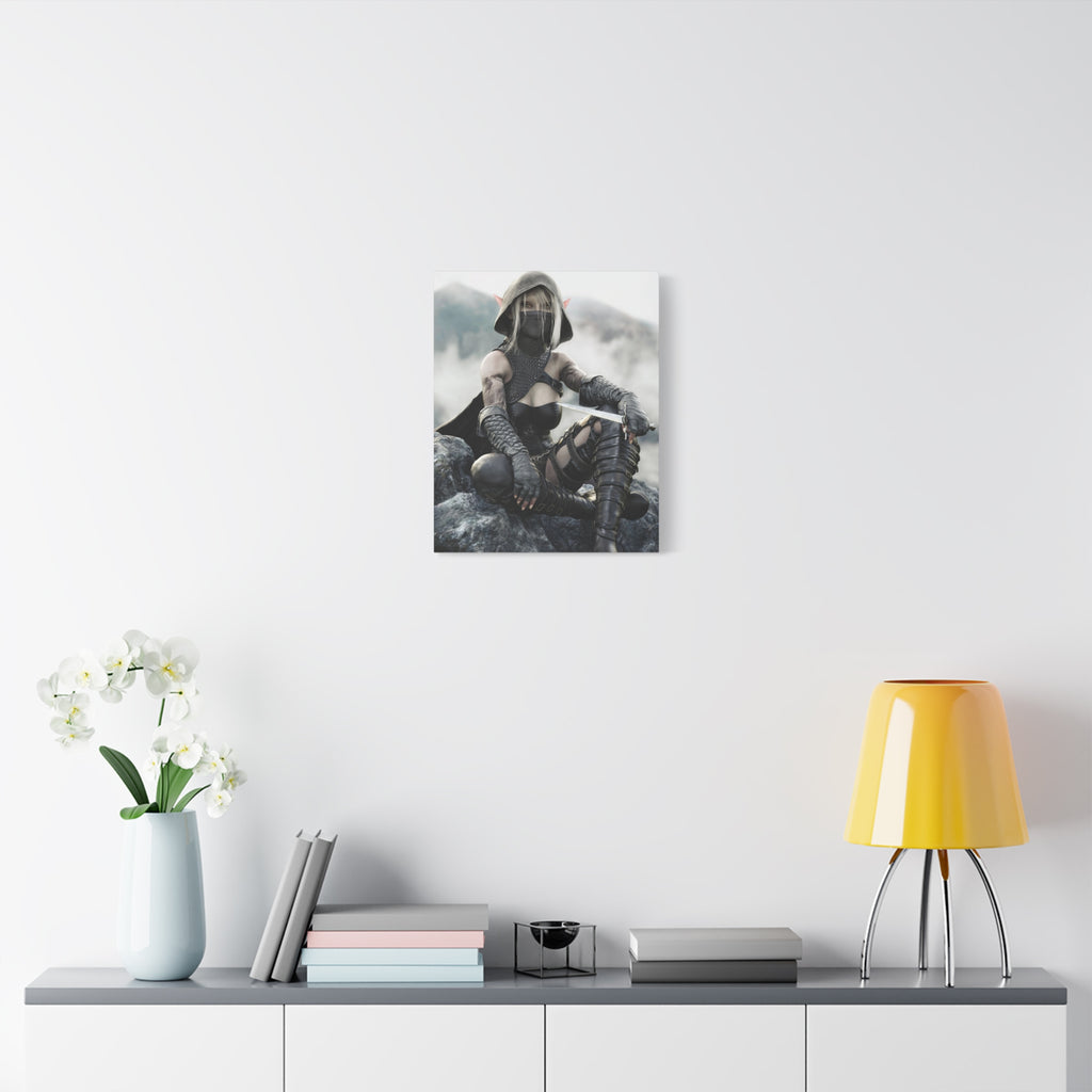 Rogue Elf Warrior Matte Canvas Print — Fantasy Assassin Wall Art- No AI - Human created illustration art
