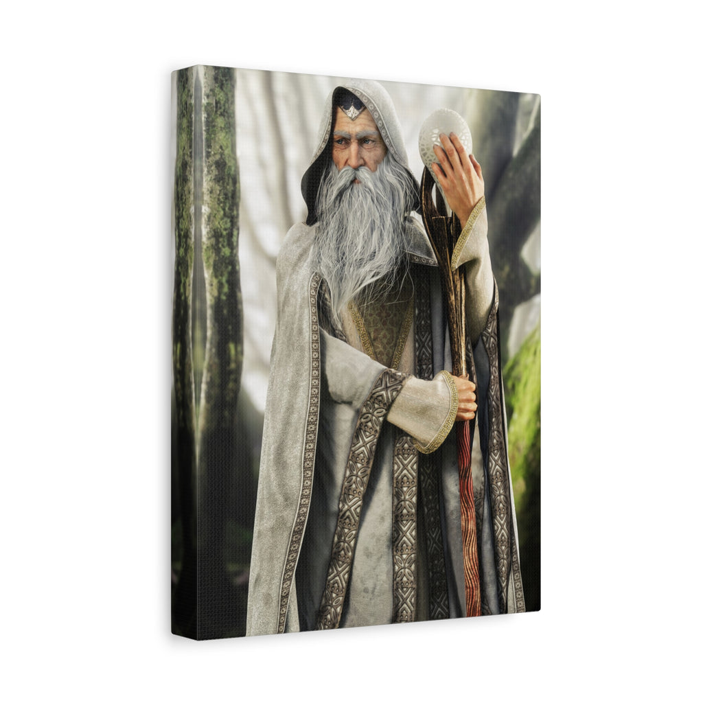 Wizard Portrait Matte Canvas Wall Art - Fantasy Sorcerer Stretched Canvas- No AI - Human created illustration art