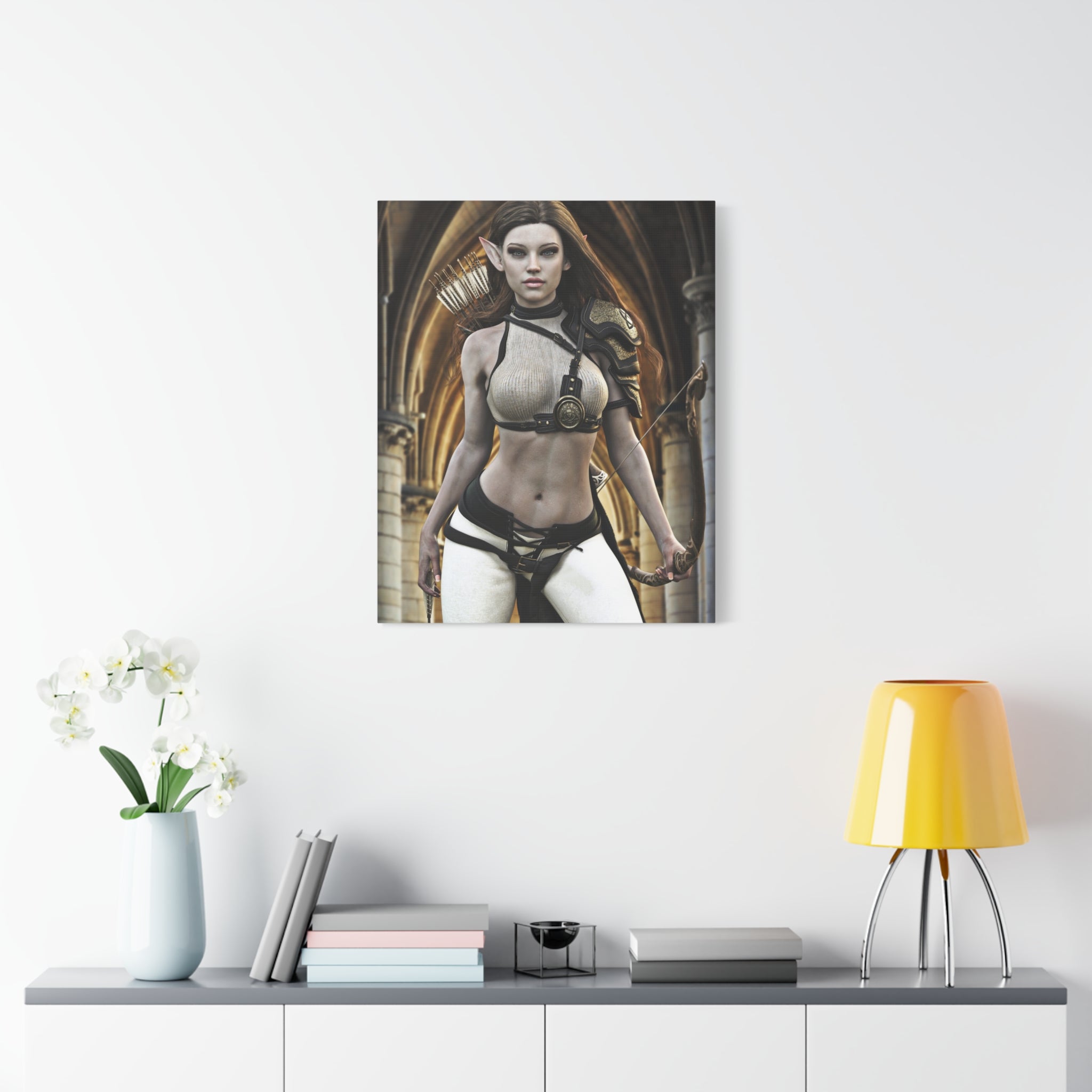 Fantasy Elven Archer Canvas Print – Warrior Elf Wall Art- No AI- Human created illustraion art