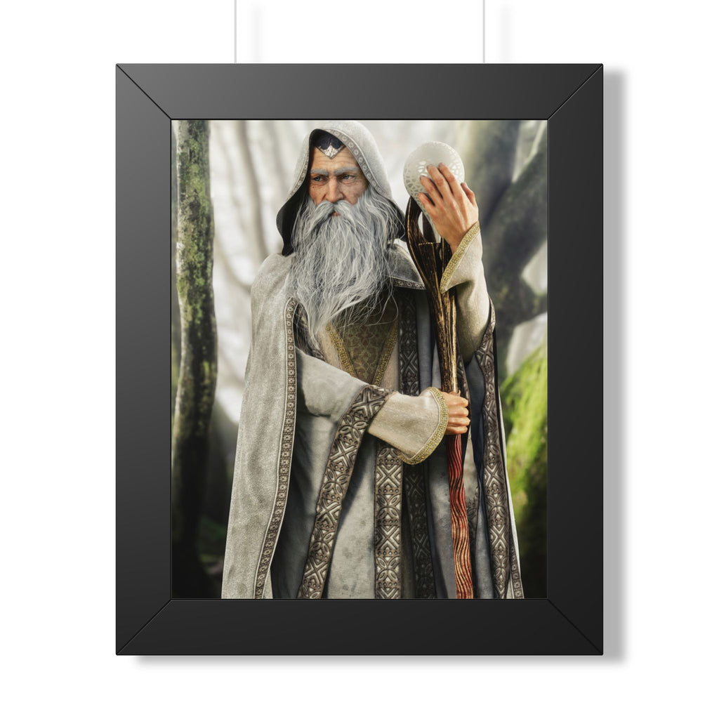 Framed Poster — Wise Wizard with Staff Fantasy Art- No ai - Human created illustration art