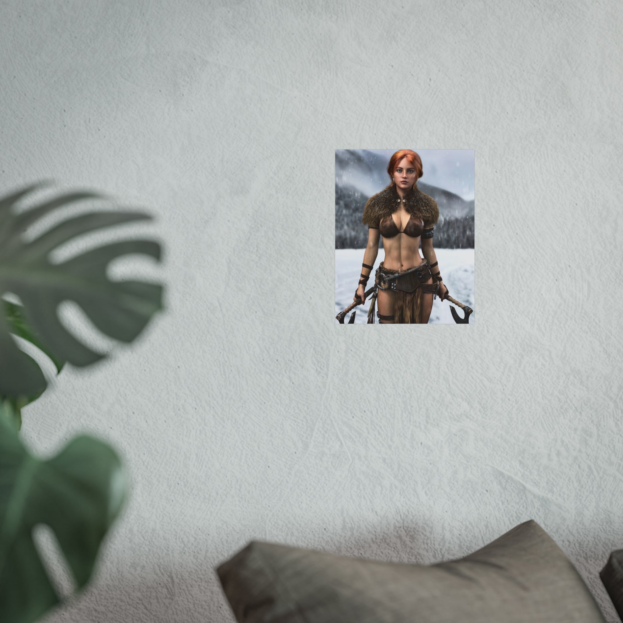 Viking Warrior Woman Fine Art Poster — Red-Haired Norse Axe Fighter Print