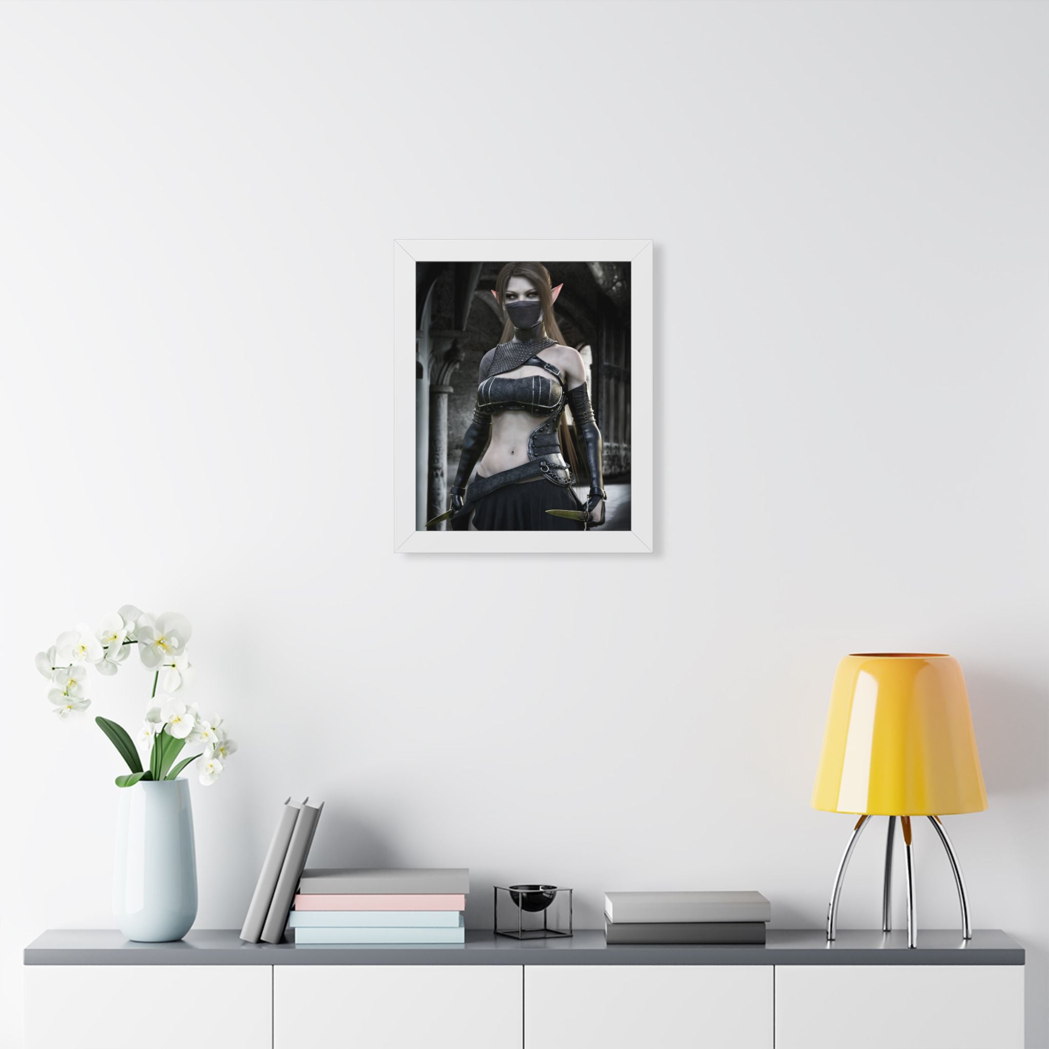 Framed Poster — Dark Fantasy Elf Assassin Wall Art (Vertical)