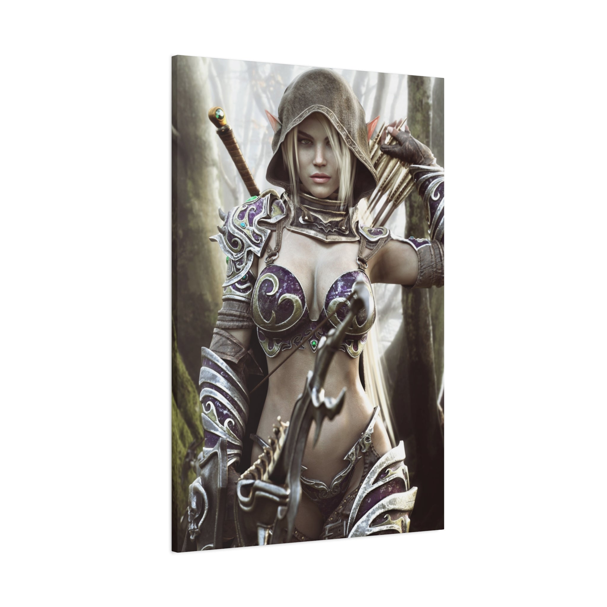 Fantasy Archer Warrior Canvas Print — Matte Stretched Wall Art- No AI- Human created illustration art