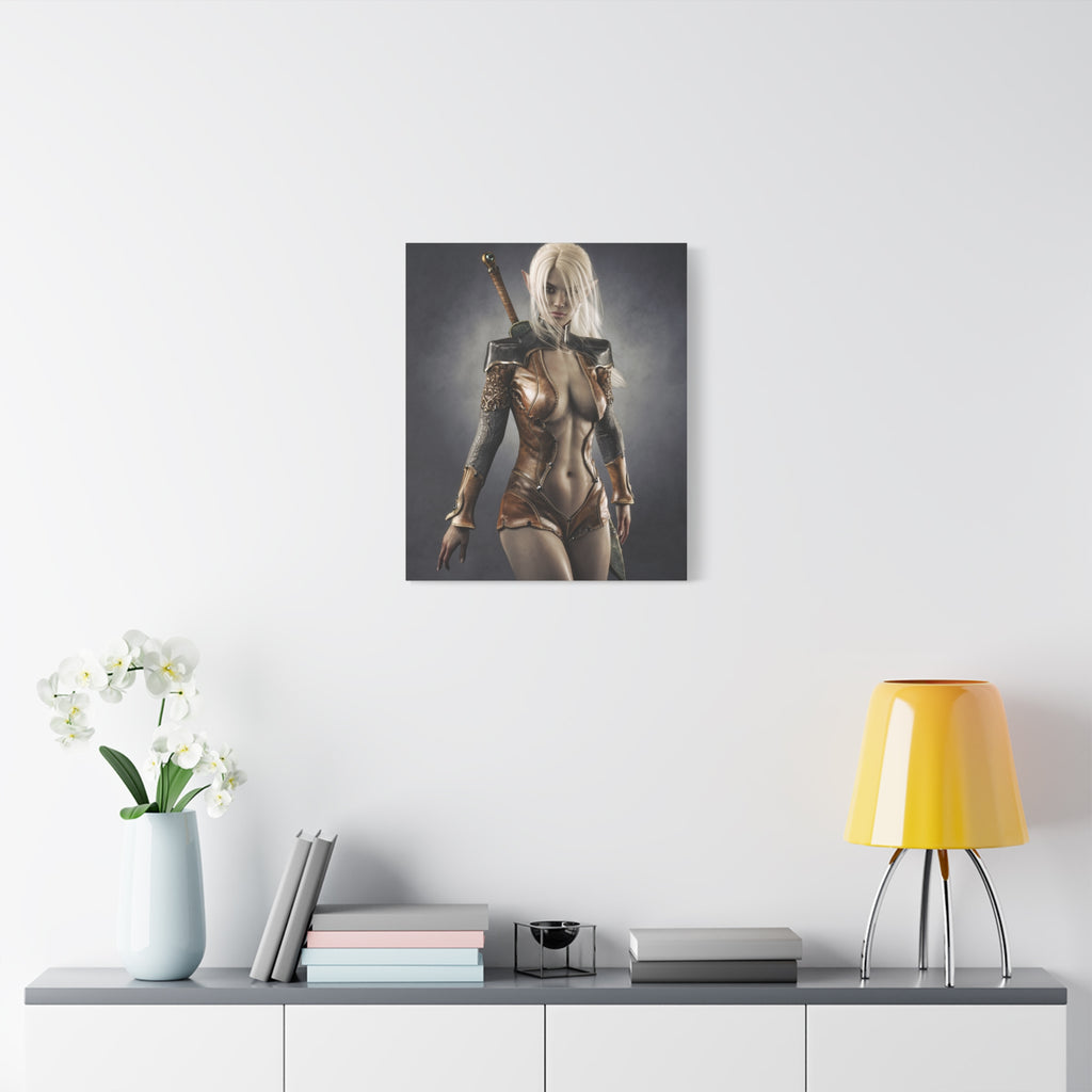 Fantasy Warrior Elf Canvas Print — Sexy Female Swordfighter Matte Stretched Art- No AI- Human created illuration art