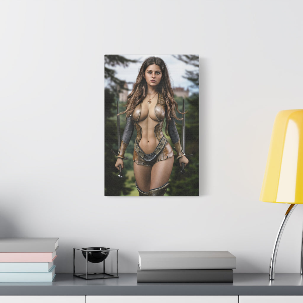 Fantasy Warrior Woman Matte Canvas Print — Stretched Gallery-Wrap Wall Art- No AI - Human created illustration art