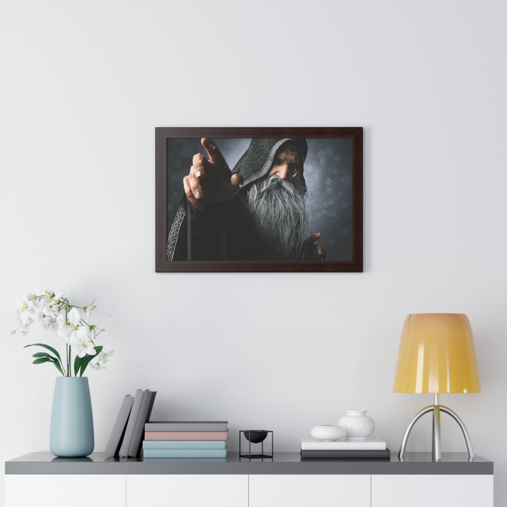 Framed Poster — Mystical Hooded Wizard Art Print - No AI - Human created illustration art
