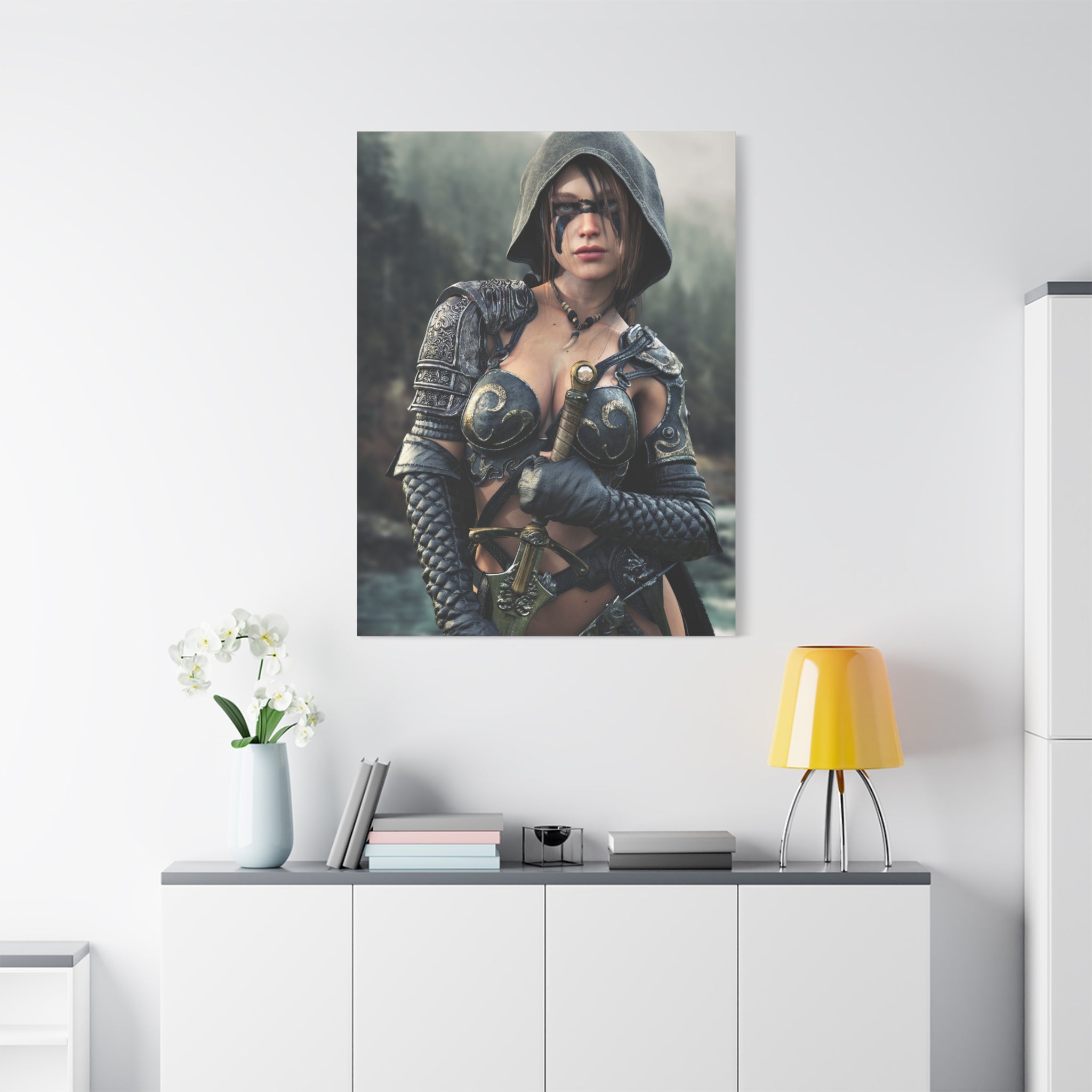 Fantasy Warrior Ranger Woman Matte Canvas Wall Art — Stretched 1.25"- No Ai- Human Created illustration art