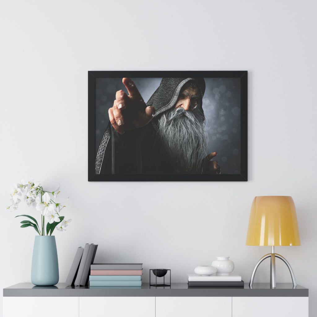 Framed Poster — Mystical Hooded Wizard Art Print - No AI - Human created illustration art